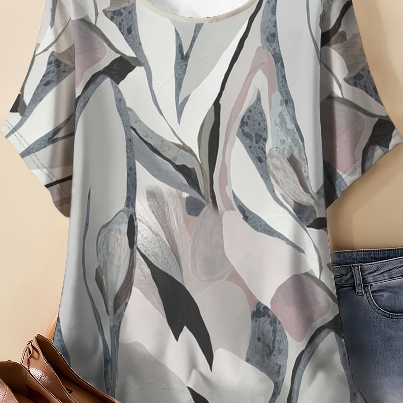 TEMU New Summer Printed Loose Short-sleeve Top For Women, Stylish And Versatile Casual T-shirt, Plus-size Comfortable And Breathable Women's Wear