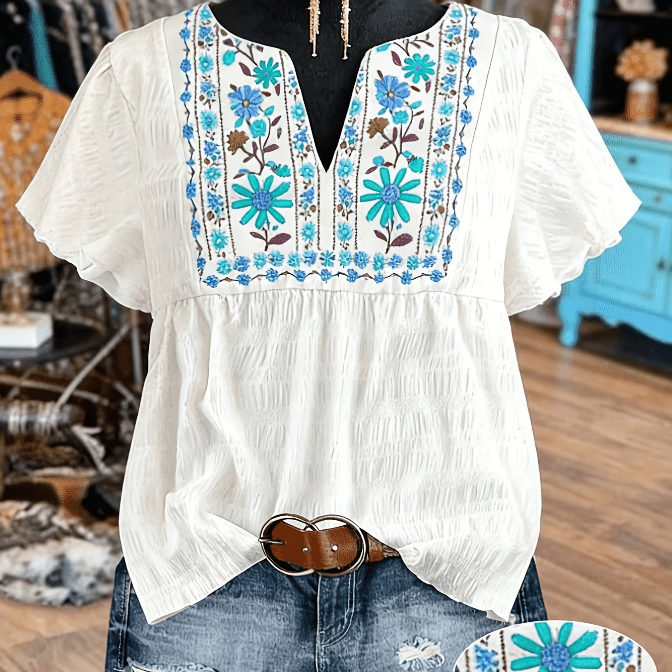 TEMU Plus Size - Plus Size - Summer New Plus Size Women's Flying Sleeve Printed Top Loose Casual Women's Short Sleeve Shirt