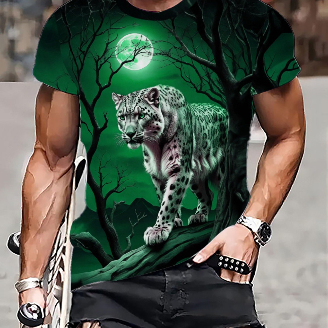 TEMU [print Design-not Textured] Light Print T-shirt, Plus Size Men's Clothing 2026 's Overbearing Trendy Versatile Summer Short Sleeve