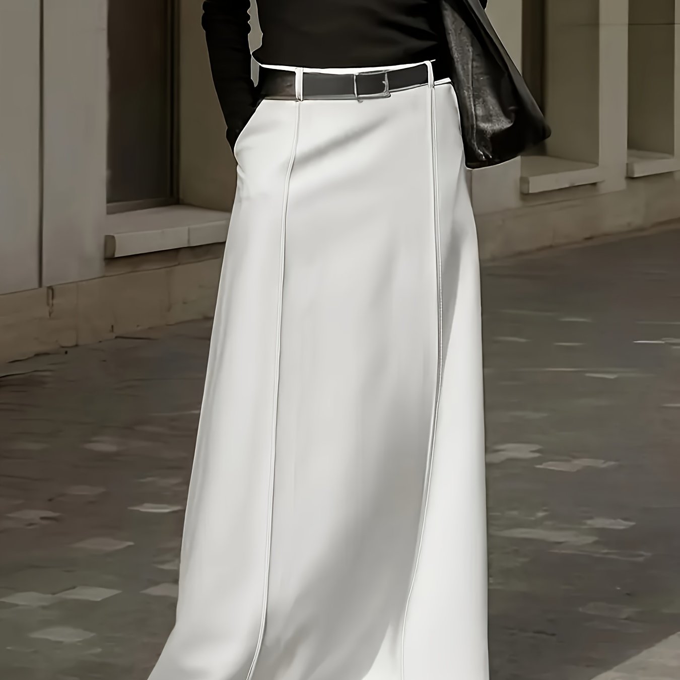 TEMU Plus Size - Plus Size - | Women's High-waisted Midi Skirt In , Featuring Pockets, Suitable For Use, Made Of 100%, Soft Material, Mid-length Cut,
