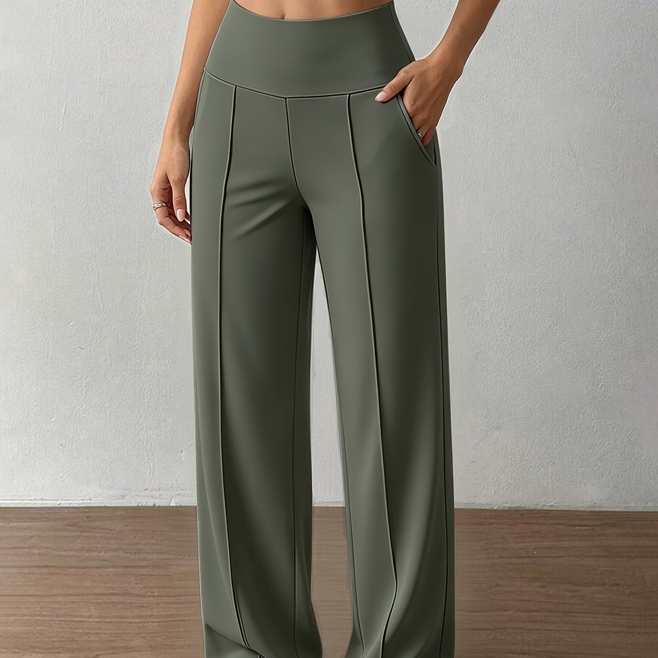 TEMU W.laolesi Women's High-waisted Wide-leg Trousers - Stretchy Elastic Waist Pants With -free Operation, Soft Draped Straight-leg & 2- Casual