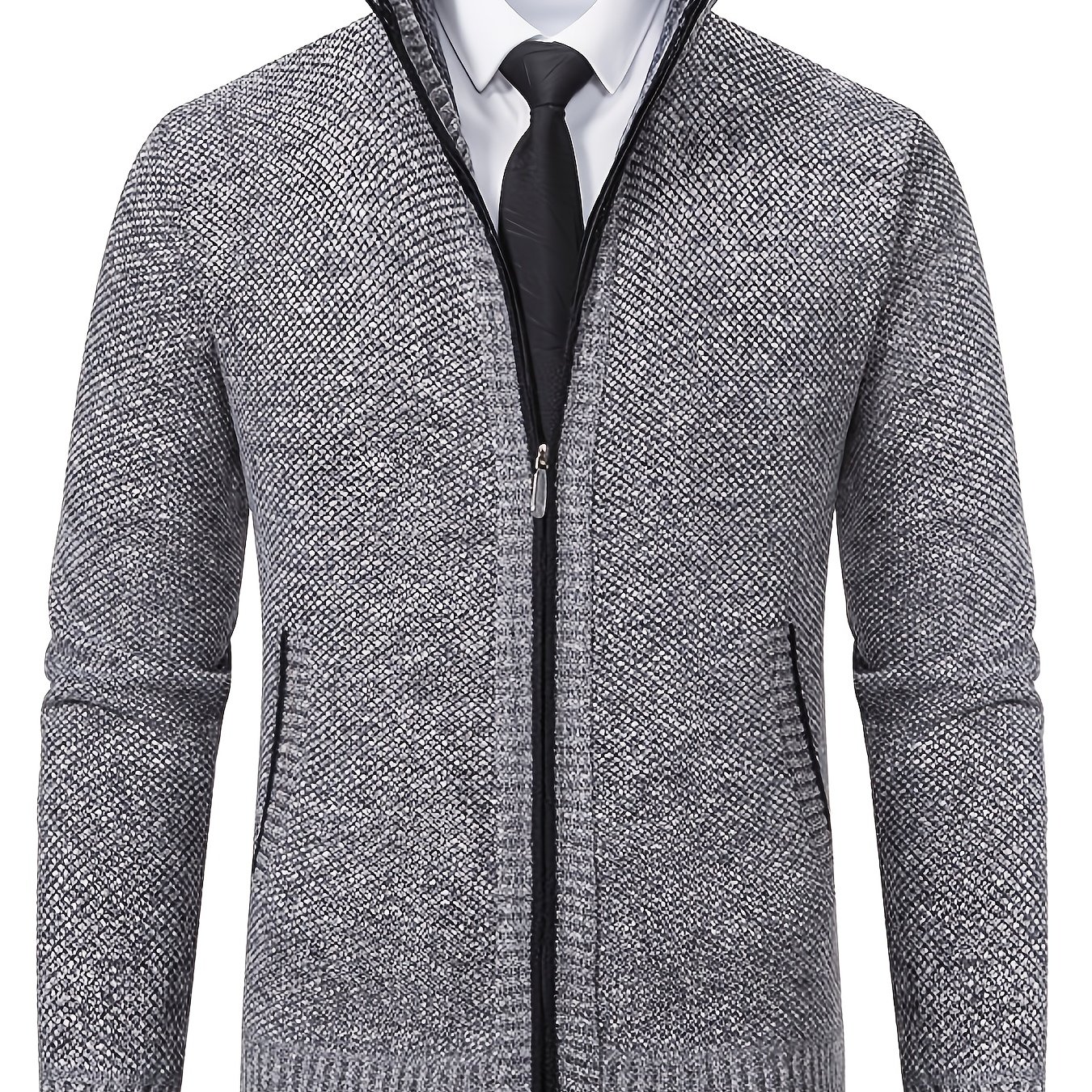 TEMU 1pc Men's Casual Knitted Cardigan Jacket For Autumn And Winter, Zipper Closure, Casual Jacket, Versatile Shirt T-shirt, Suitable For Occasions,