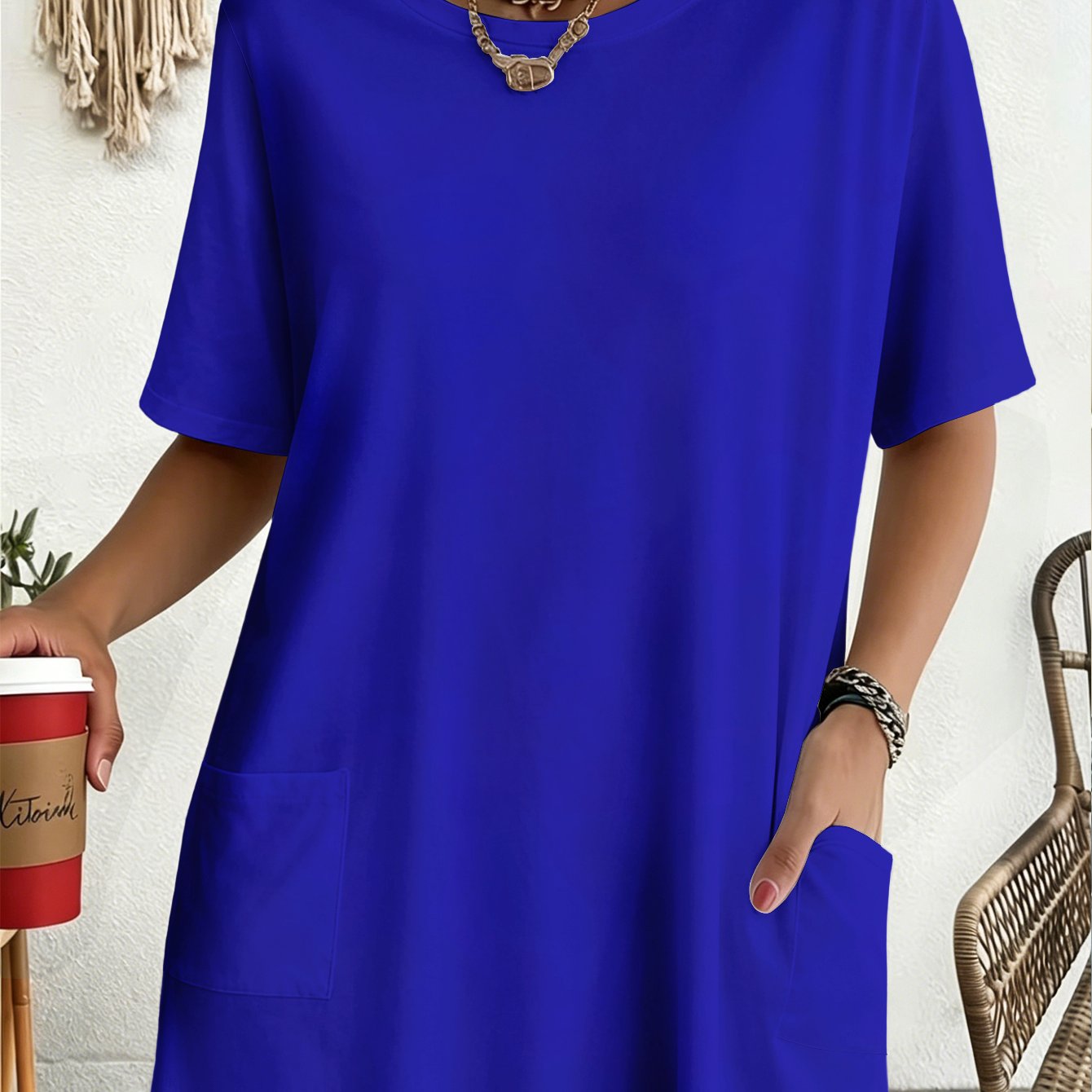 TEMU Plus Size Women's Casual Sport T-shirt With - This Is A Solid Dark , A Versatile Summer Casual Women's Garment, Comfortable And Breathable,