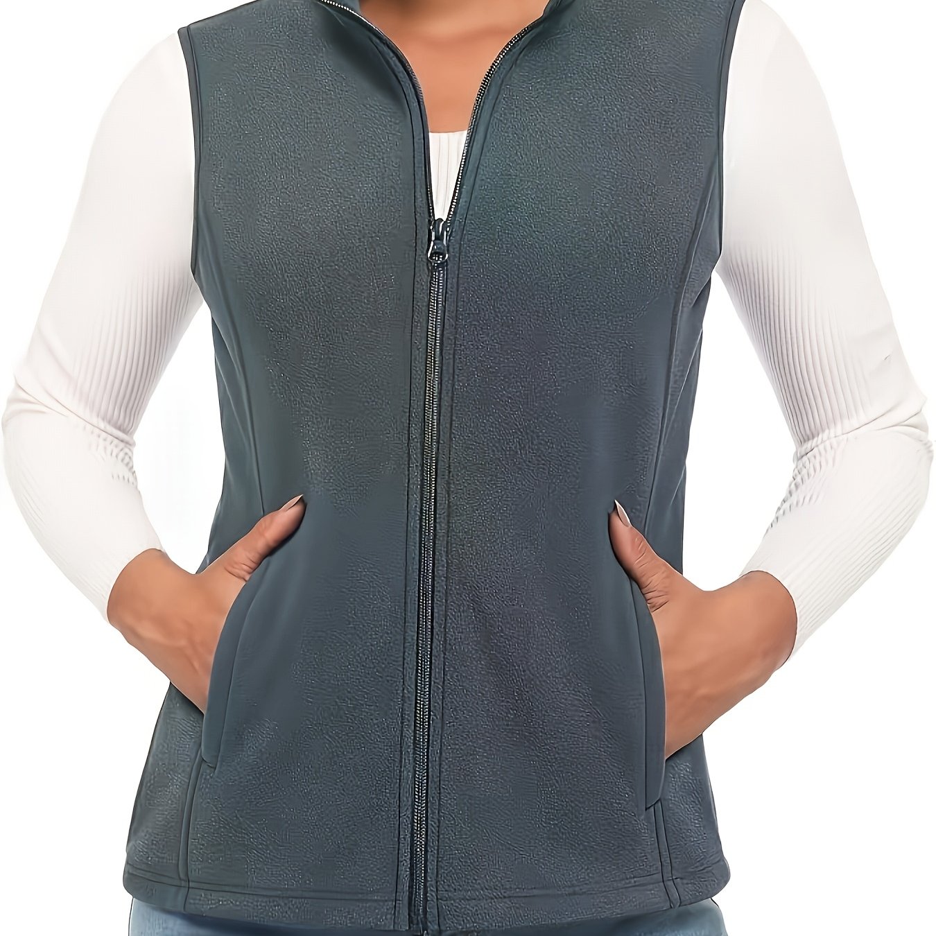 TEMU Women's Lightweight Fleece Warm Vest Coat Sleeveless Zipper Pocket Jacket Vest