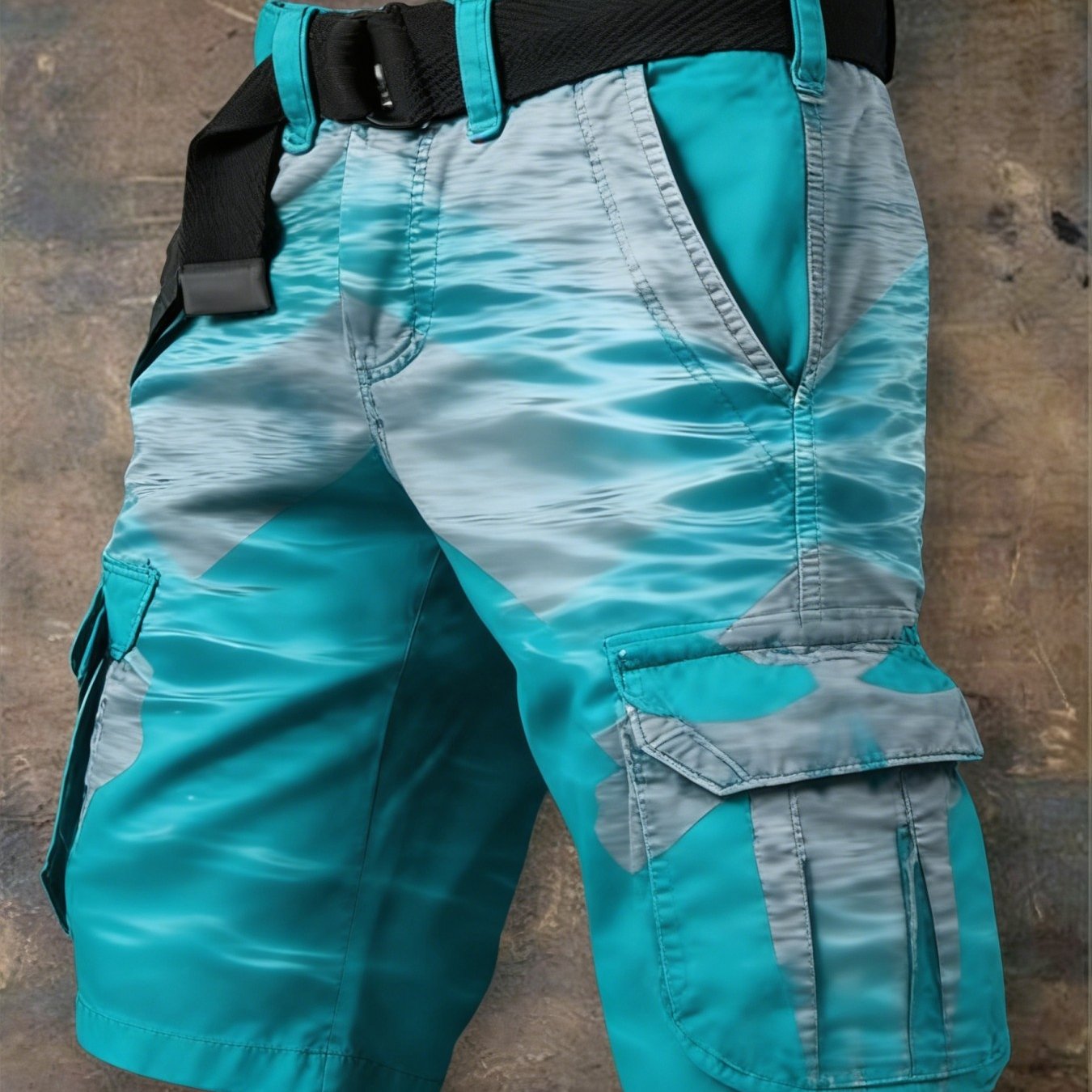 Single-piece Pants(no Belt) Not Denim Fabric Men's Shorts, New European And 2d Retro Art Printing, Trendy Five-point Tooling Shorts, Casual Men's Pants, Gift- Products