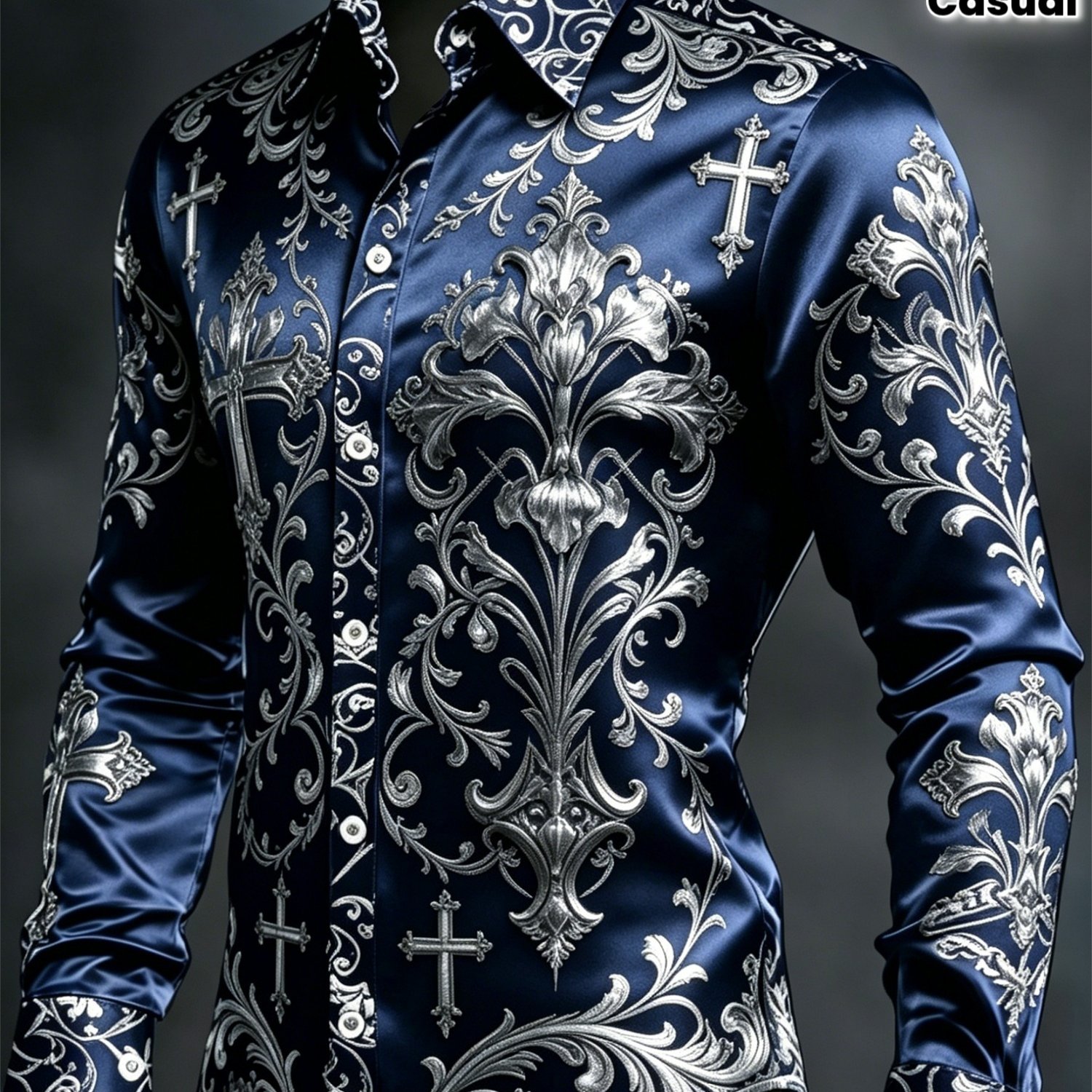 Image of Men's Long-sleeve Floral Shirt Men's Shirt Street Style And Turn- Collar Long Sleeves Comfortable And Casual.