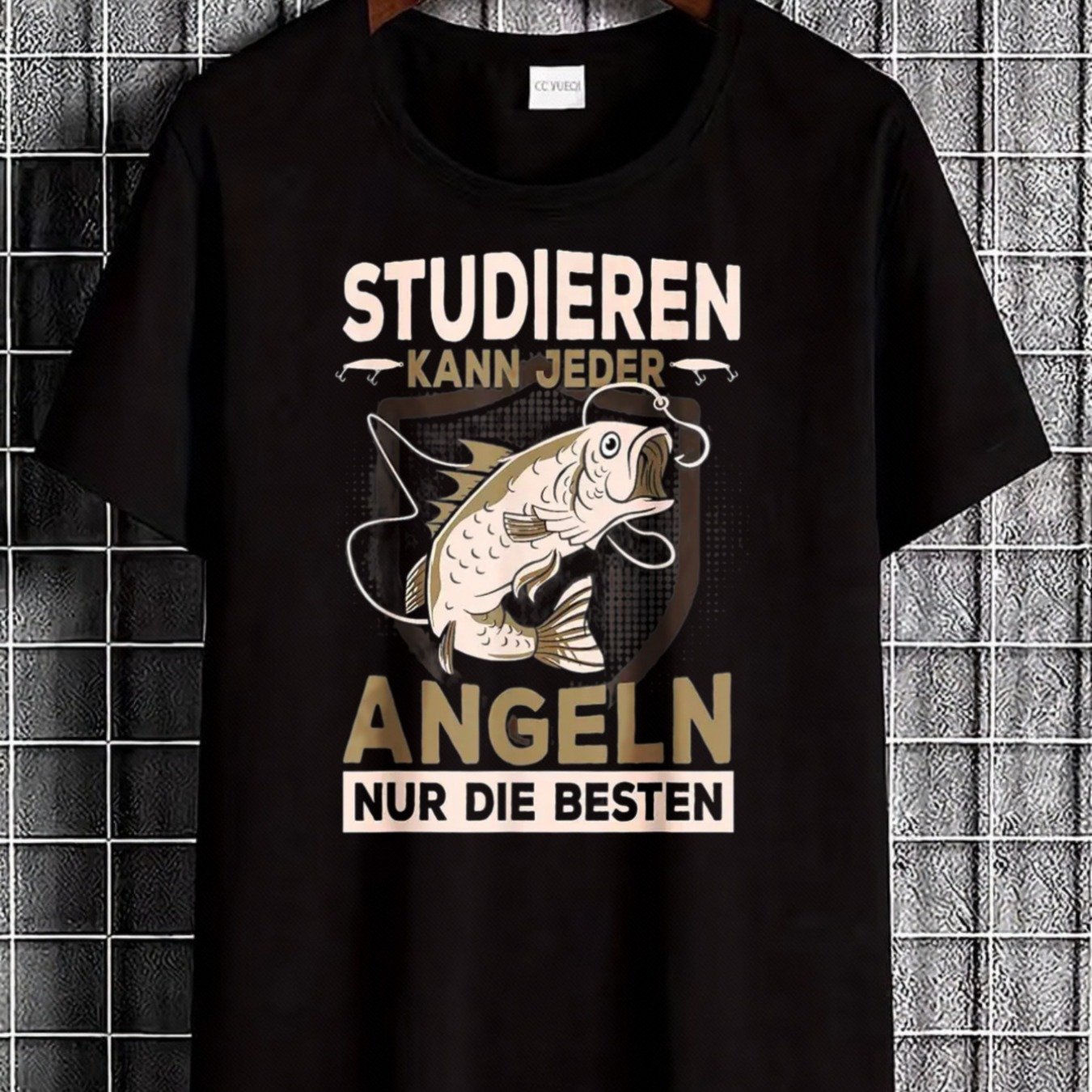 Image of With Fishing Fish And German Text Studieren Kann Jeder Angeln Nur Die Besten For Outdoor Activities And Casual Attire