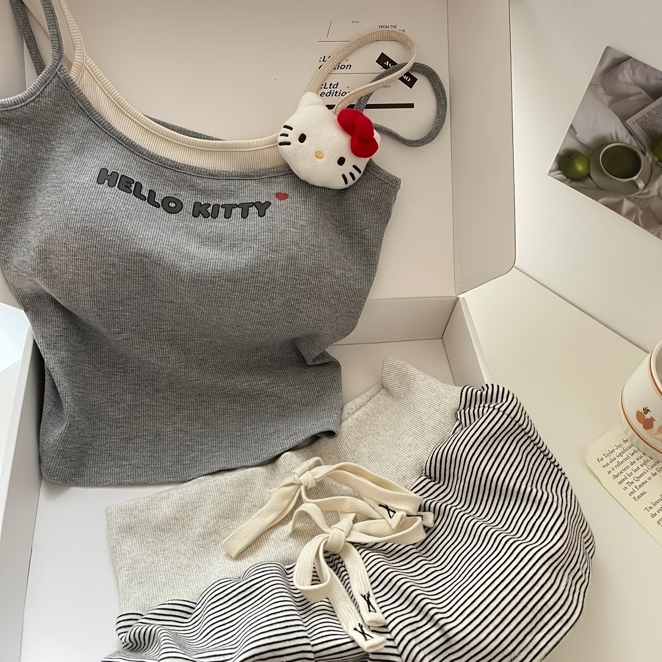 Image of Women's Summer Pajama Set With A Two-piece Camisole, Featuring Chest Pads, A Vest, And Shorts For Home Use