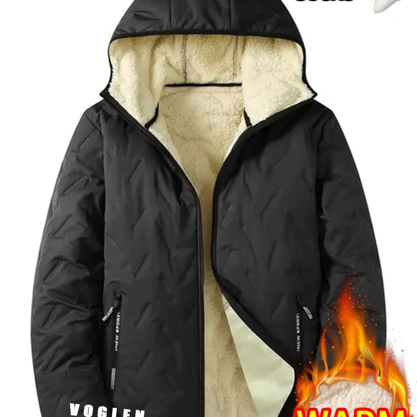 TEMU 1pc - Autumn/winter Men's Hooded Long Sleeve Jacket, Men's Winter Casual Jacket With Plush Lining, Hooded Casual Outfit With Pockets, Suitable