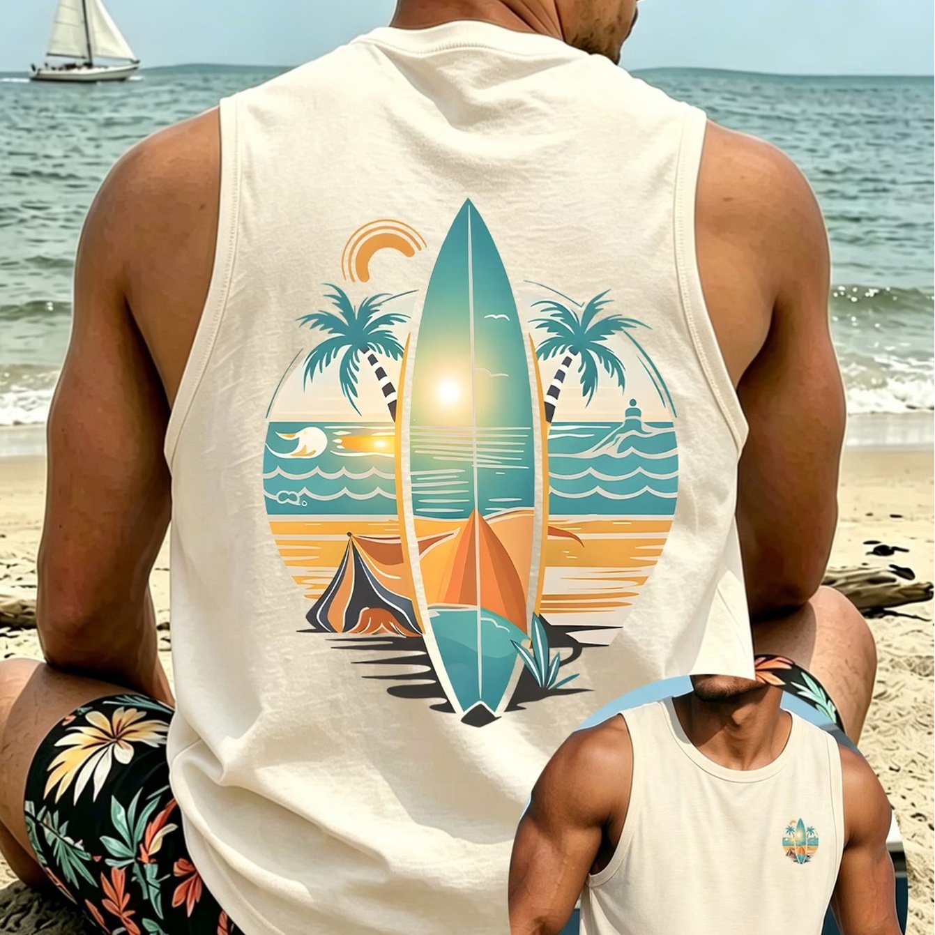 TEMU [printed Design-not Textured] Men's Summer Sleeveless Vest Casual Athletic Street Trendy Versatile Loose Slimming Fresh Non-sweaty Running Inner