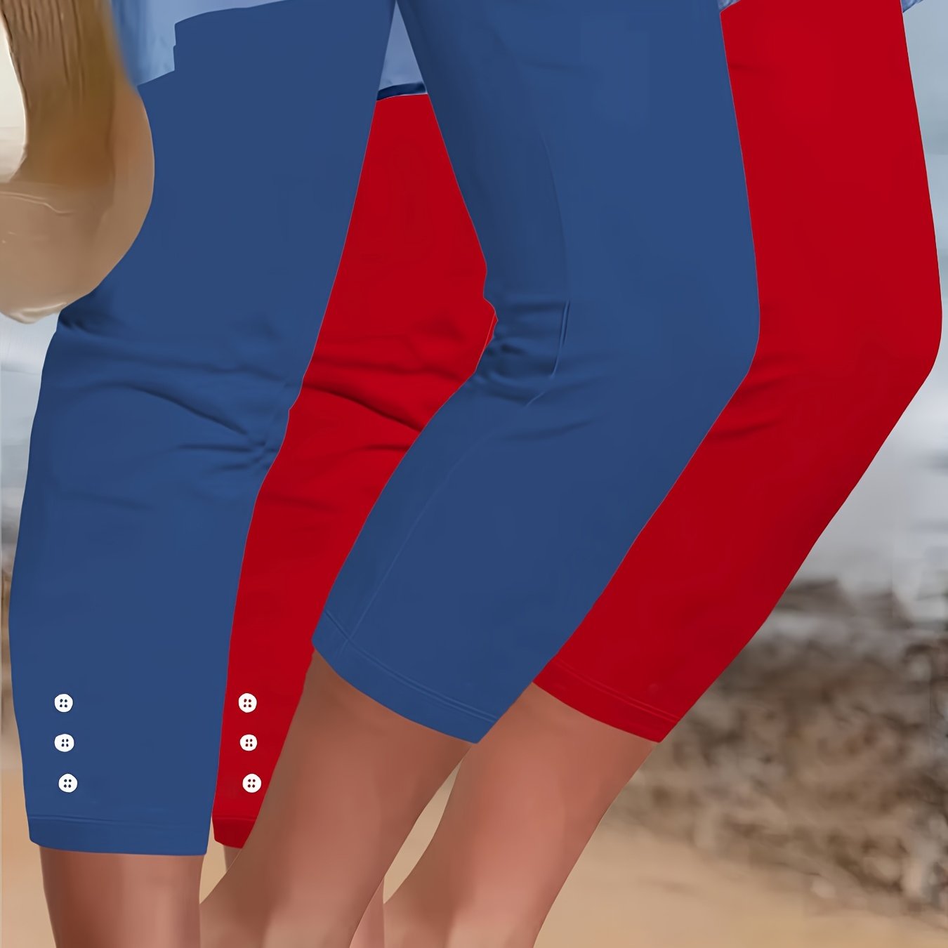 TEMU 2pcs Women's Leggings, Capri Leggings, Button-front Casual Solid Color Leggings