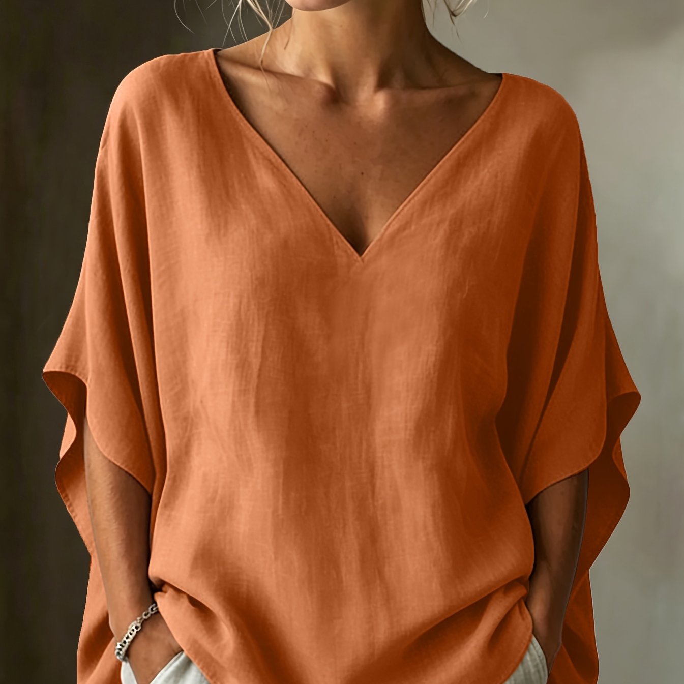 TEMU Dames kleur shirt, modieus basis top met korte mouwen en V-hals voor casual kleding