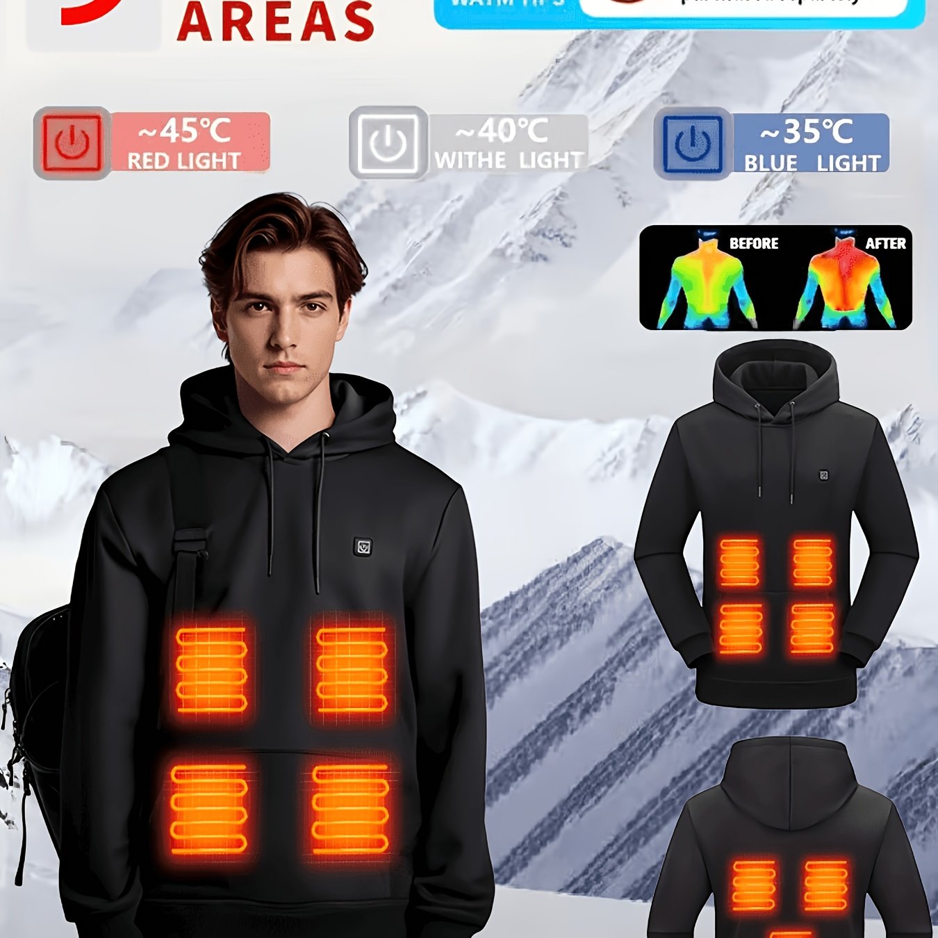 Smart Heated Hoodie With 9 Heating Zones, Usb Powered, Adjustable Temperature, Kangaroo Pockets, Minimalist And Cozy. Winter Essential. (battery Not Included.)