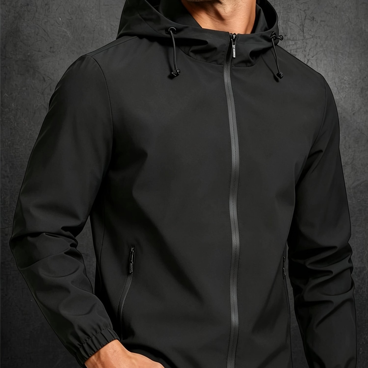 TEMU 's Black Functional Hooded Jacket For Spring, Summer, And Autumn, Breathable Outdoor Casual Top For Men, Holiday Gift For Men