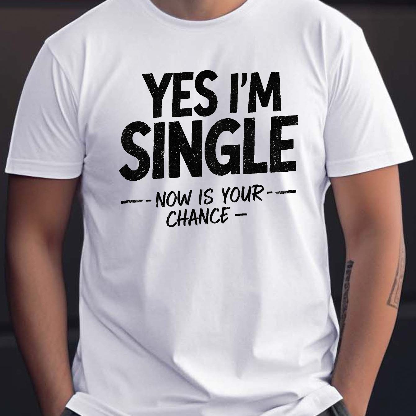 TEMU Yes I M Single Print, Men's Round Crew Neck Short Sleeve Tee, Casual T-shirt Casual Comfy Lightweight Top For Summer