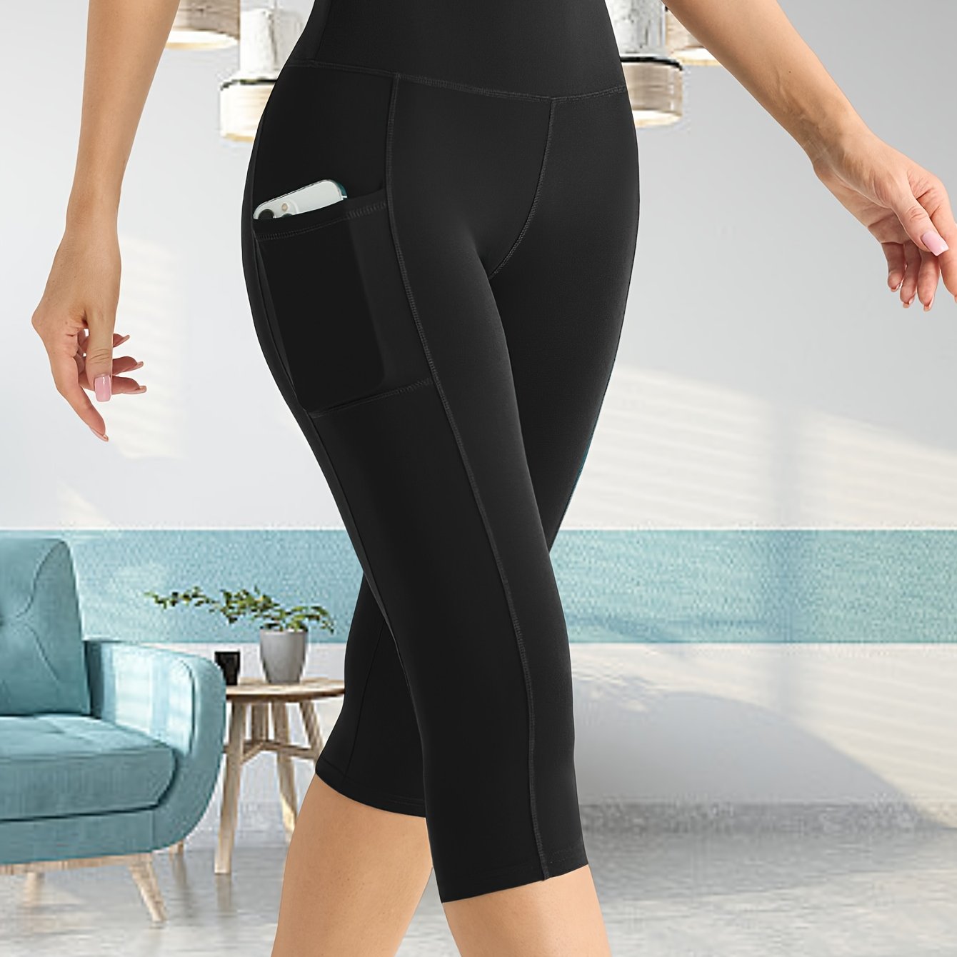 TEMU Nouvelles Pantalons Capri de Yoga pour Femmes, Pantalons de 'Extérieur Anti-Transpiration, Leggings Gainants et de Contrôle du Ventre, Pantalons
