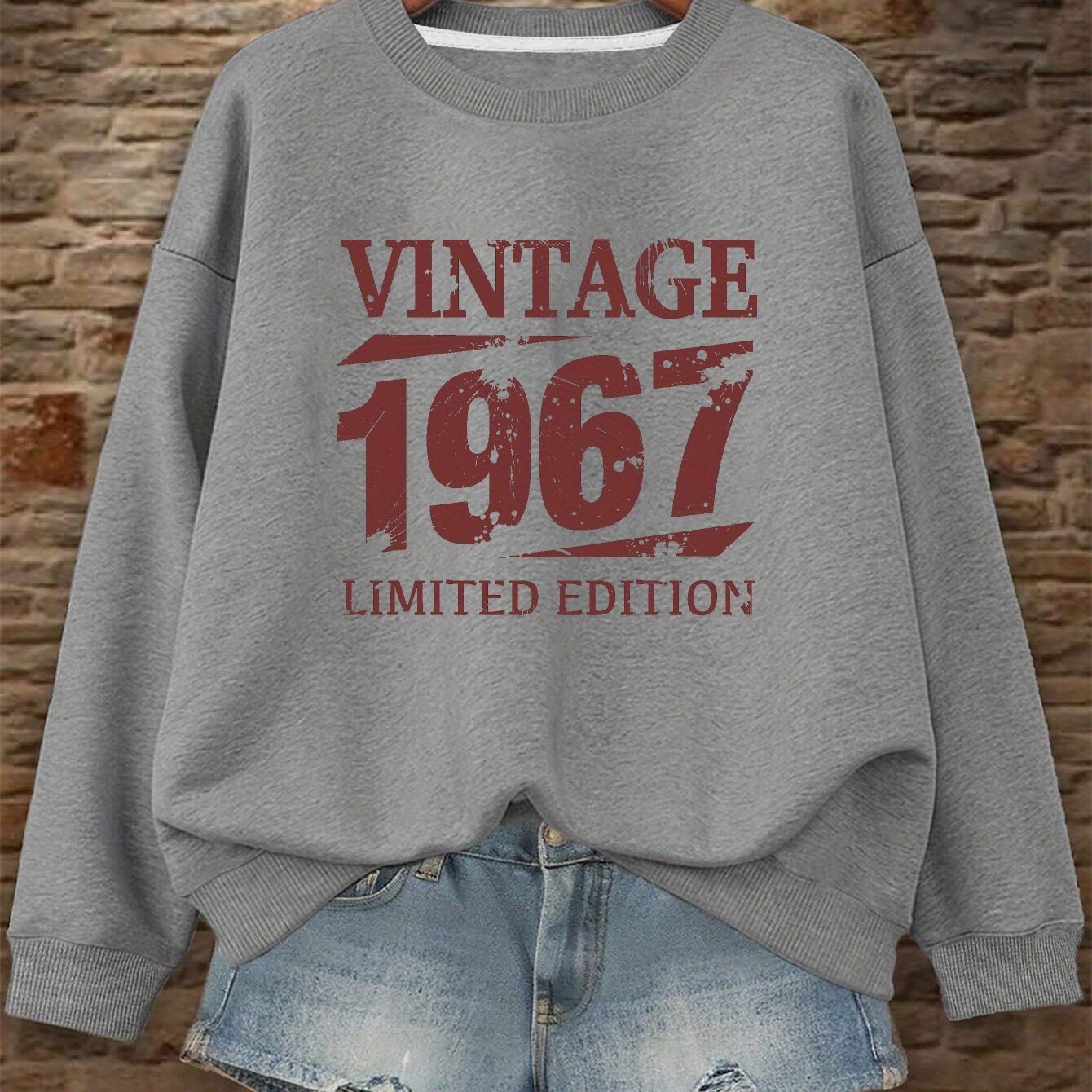 TEMU Sweat-shirt d' vintage 1967 avec imprimé , sweat-shirt décontracté à col rond pour et , vêtements pour femmes