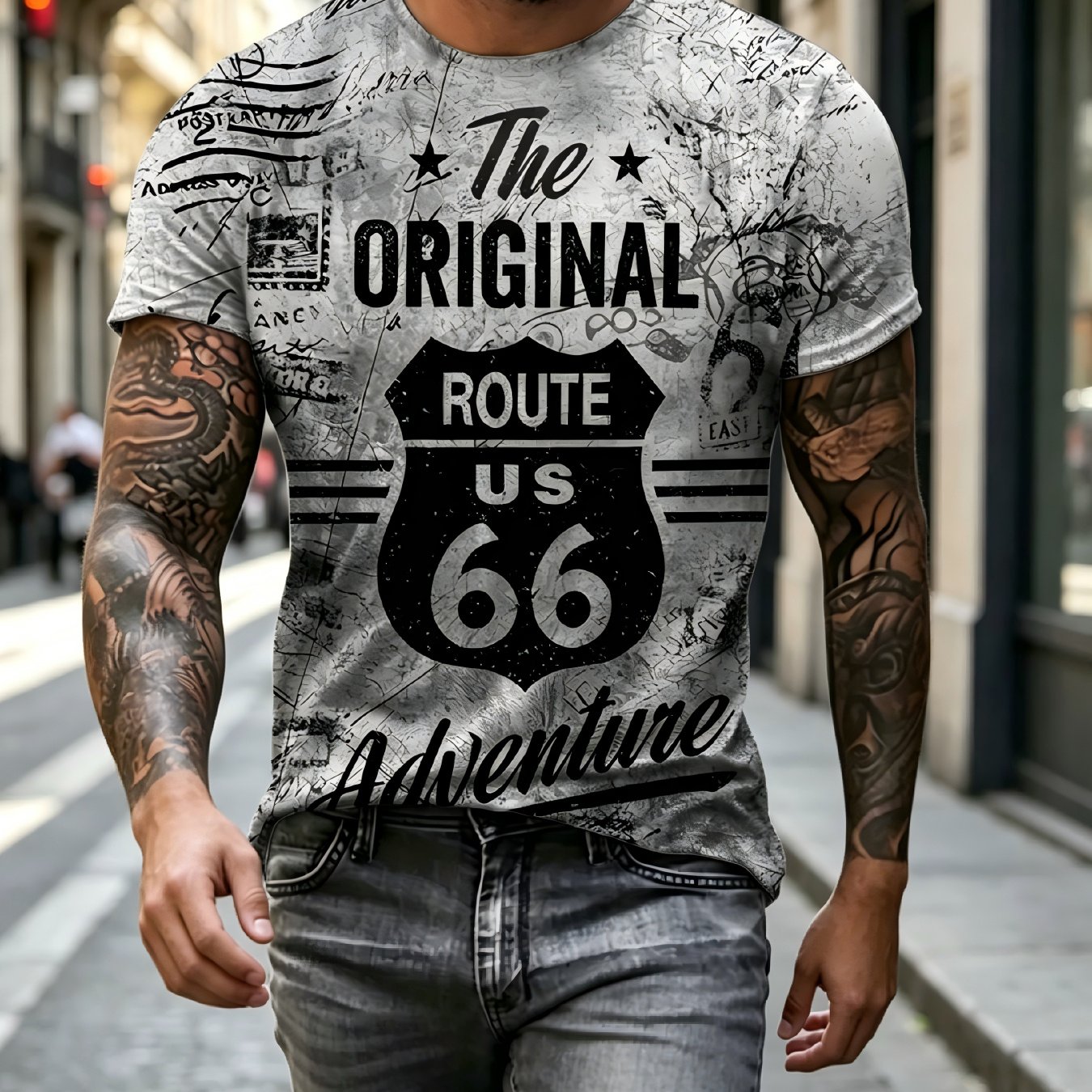 TEMU 's T-shirt, Retro Badge Pattern Print Short Sleeves, Fashionable Casual Daily Wear, Cool And Comfortable, A Perfect Gift