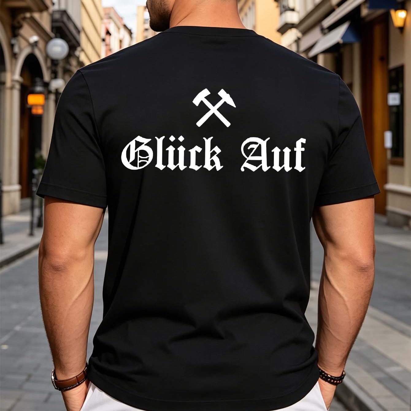 Gluck Auf Mining With Back Print - "glück Auf", Casual Short Sleeve Round Neck Shirt Suitable For Daily Wear, & Themed Events, Machine Washable Mining Apparel