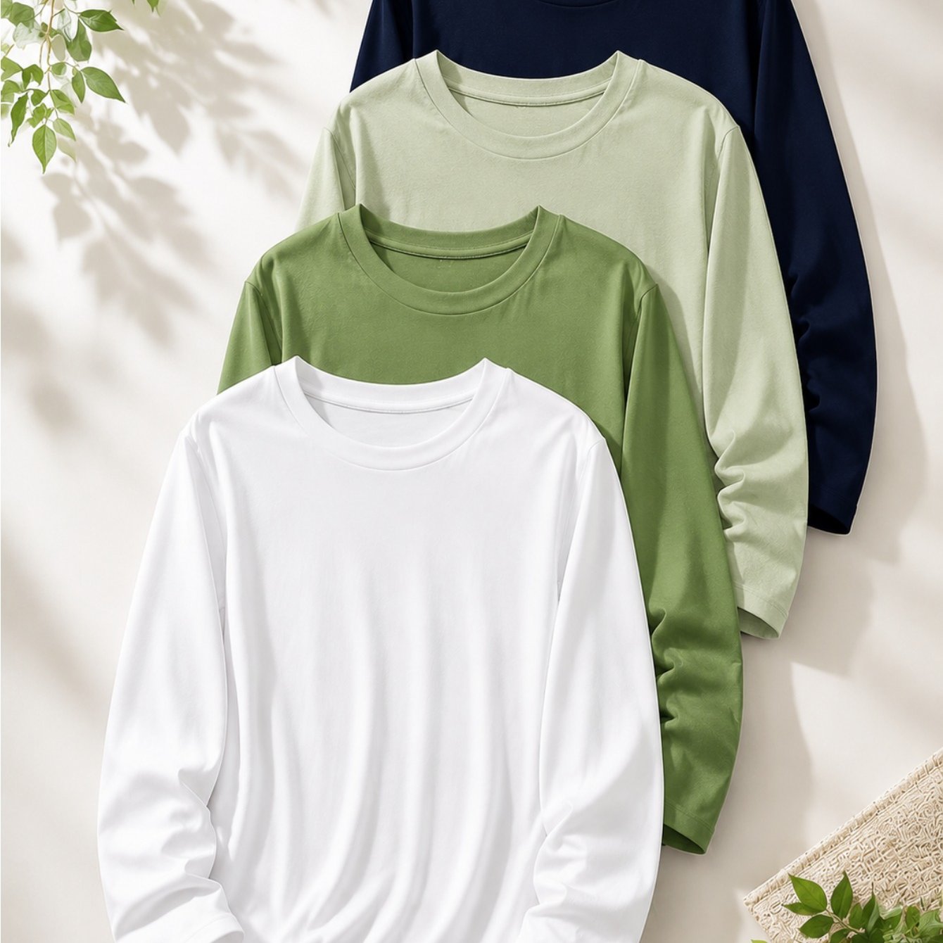 TEMU Women 4-pack Solid Crew Neck Long Sleeve T-shirts, Oversized Basic Long Sleeve Pullover Tees For Daily Casual Outfits