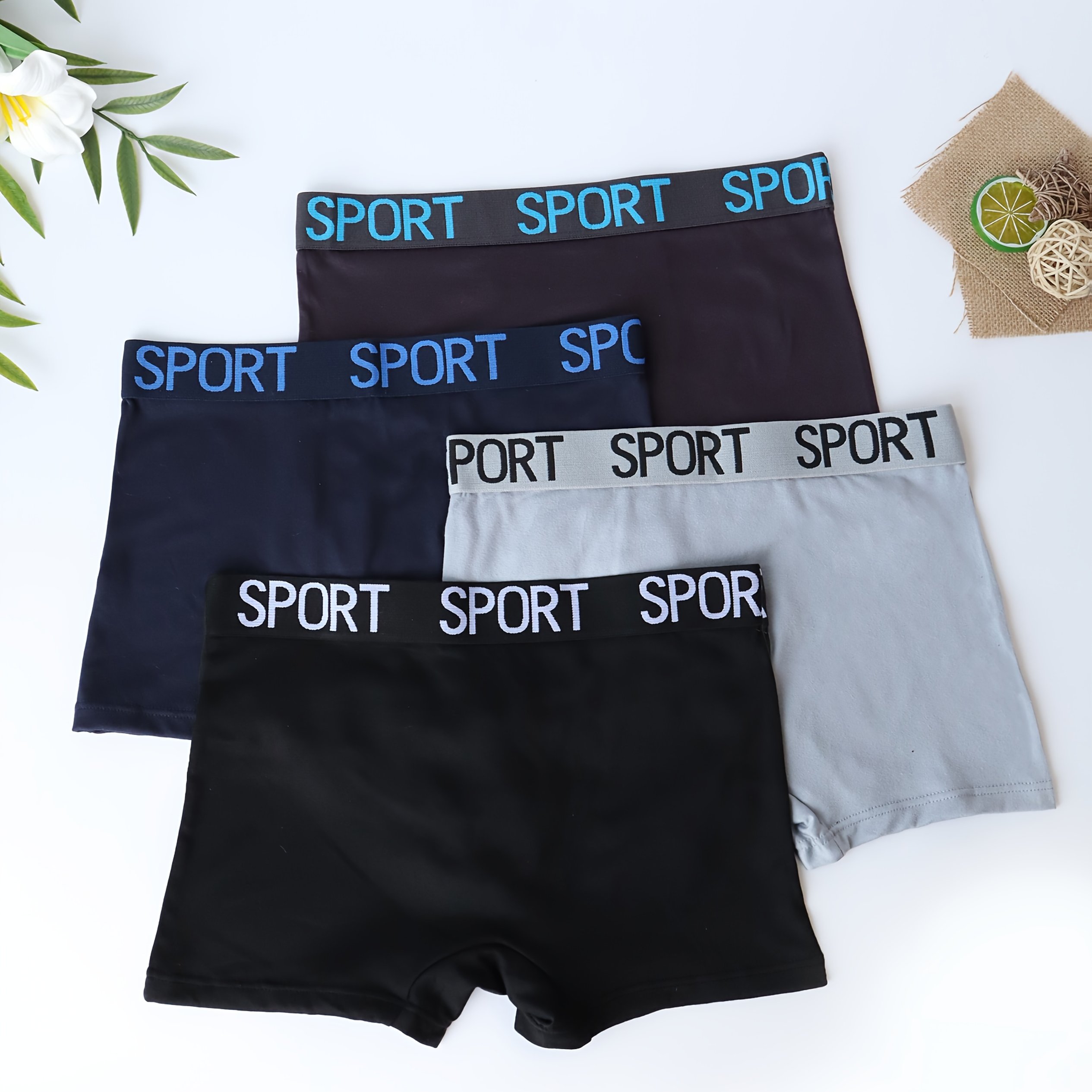 E-shop 4-teiliges 'Unterwäsche-Set, weiches, atmungsaktives Material, bequemes, nahtloses Letter-Band, sportliche quadratische Slips für Teenager, für