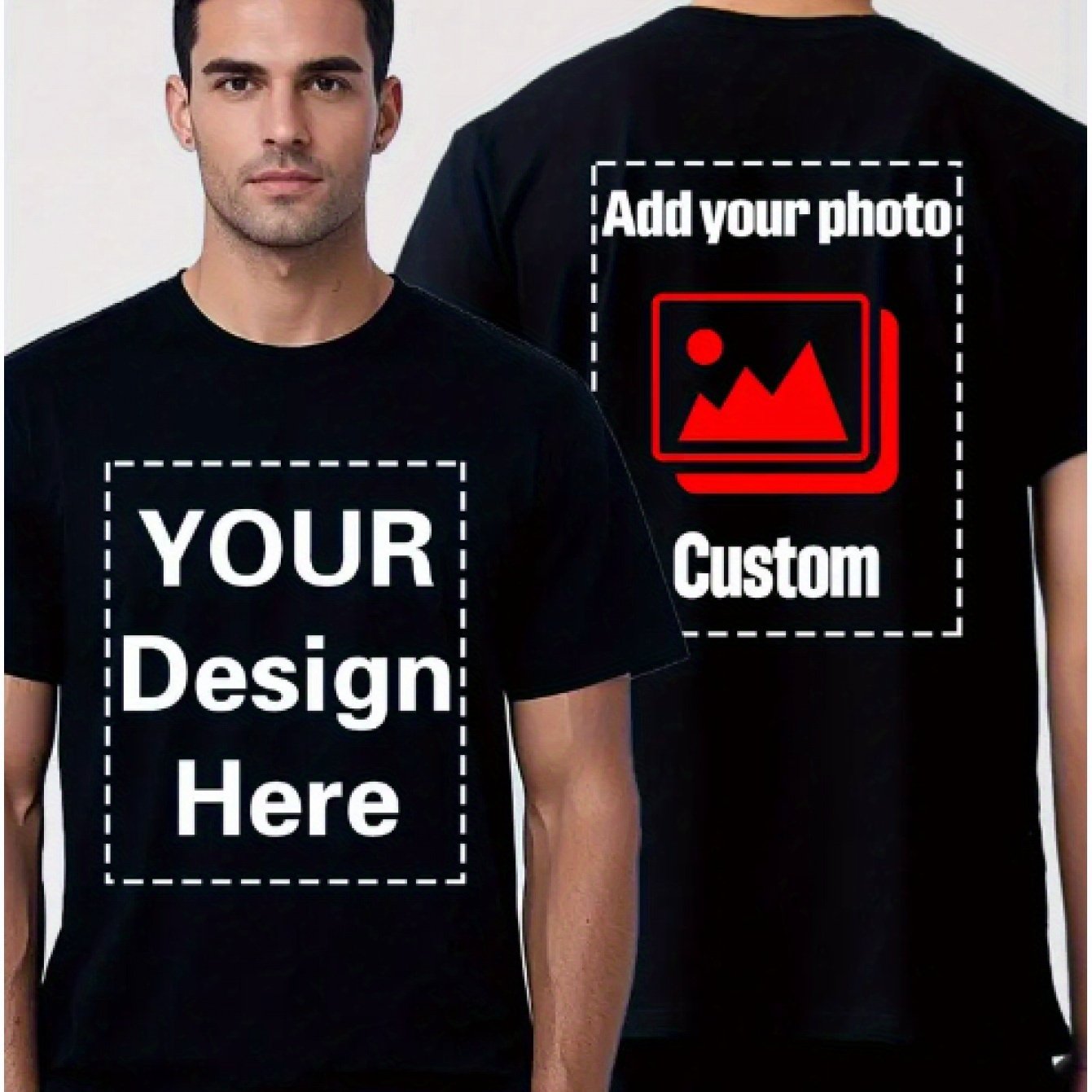 TEMU Custom Men's T-shirt, Halloween, Christmas Pattern/text, Team Building Apparel, Couple Gift T-shirt, Round Neck , Personalized Photo Or Logo