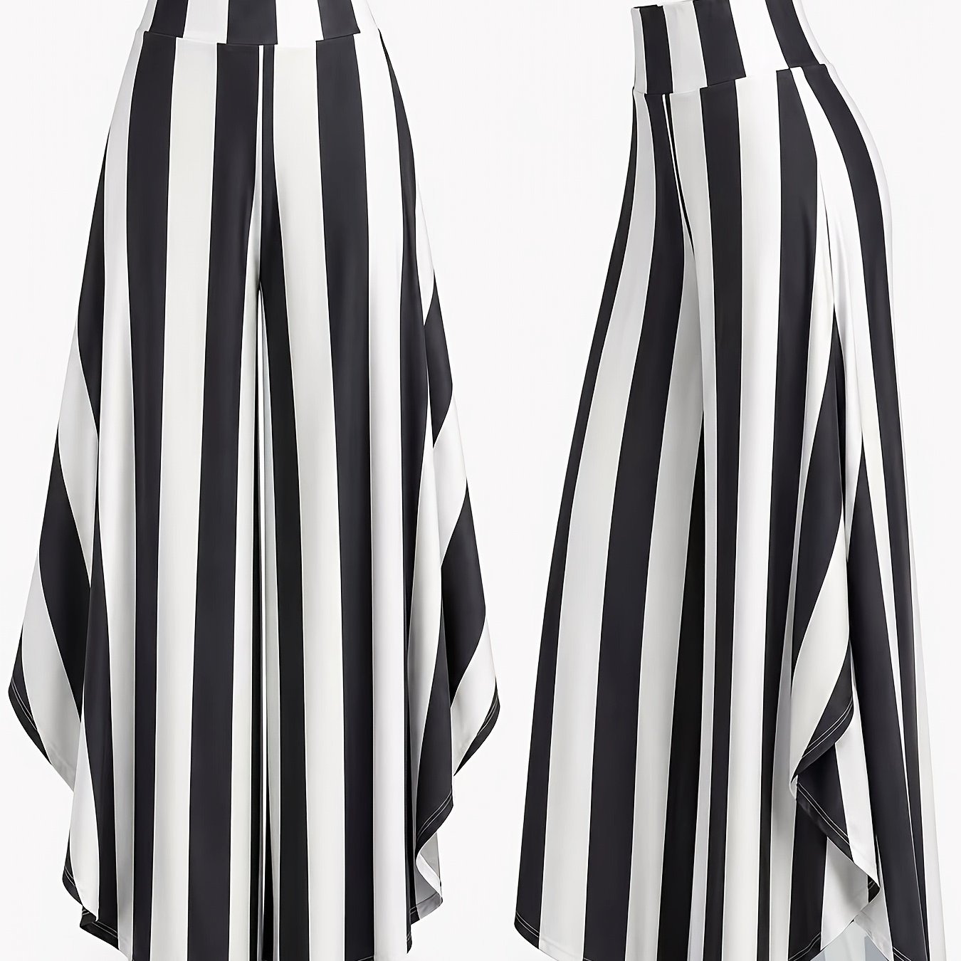 TEMU Women's Bohemian Y2k High-waisted Wide-leg Flared Bell-bottom Pants - Asymmetrical Hem Trousers With Black & White Striped/checkered Color,