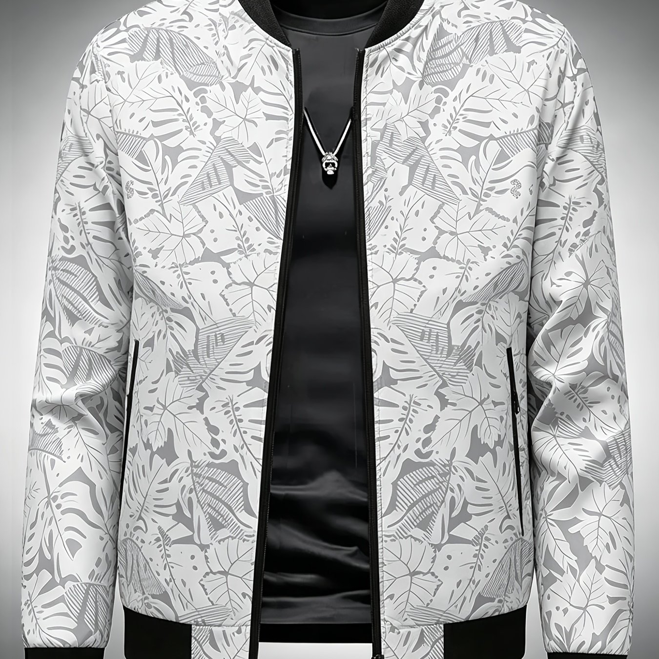 Men's Fashion Sports Jacket With Baseball Collar, Long Sleeve, Pocket, Print, Non-stretch, Regular Fit, Zipper Closure, Conventional Contour, Lining, Weekend Casual Wear, Autumn Layers