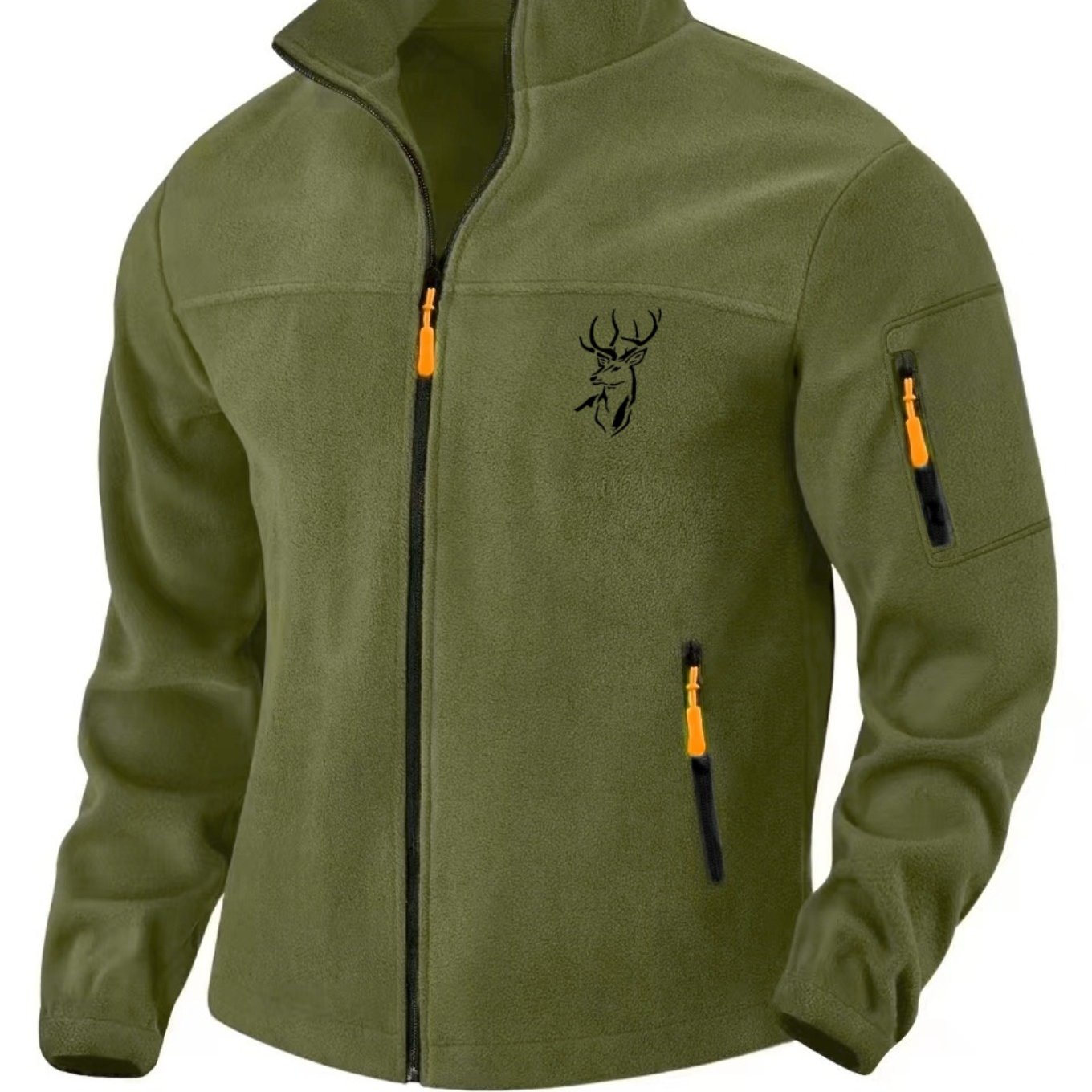 TEMU Men's Minimalist Art Stag Silhouette Print Stand Collar Shacket, Multi-practical Zipper , Comfortable And Versatile Long-sleeve Jacket For
