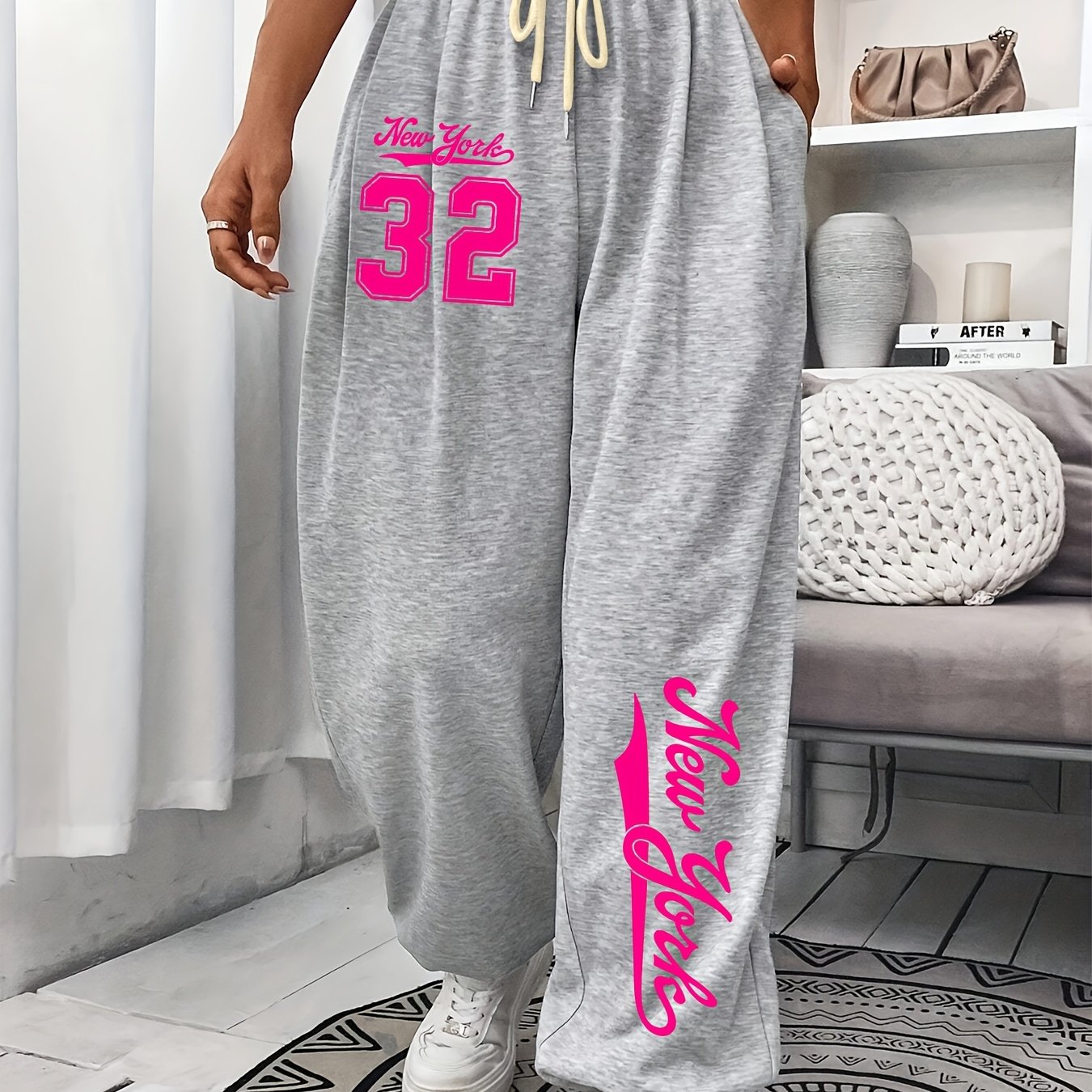 TEMU Plus-size Women's Long Pants, Jogging Pants, Casual , High-waisted Trousers, Loose Joggers, Y2k Style, Leisure , Suitable For Home, Camping,