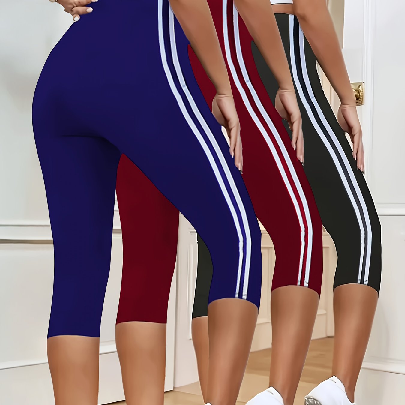 E-shop 3er-Pack Damen Streifen Caprihose | Bequem, dehnbar, maschinenwaschbar, ideal für und, Sommerkollektion 2025