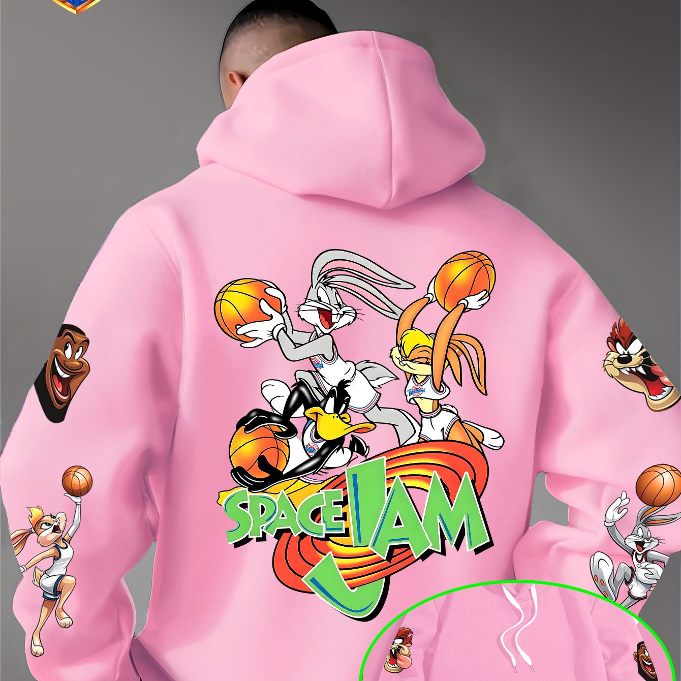 TEMU Basketball-print Hoodie, Double-sided Lettered Design Loose Top, Cartoon Style Men's Casual All-matching Adjustable Drawstring Sweatshirt,
