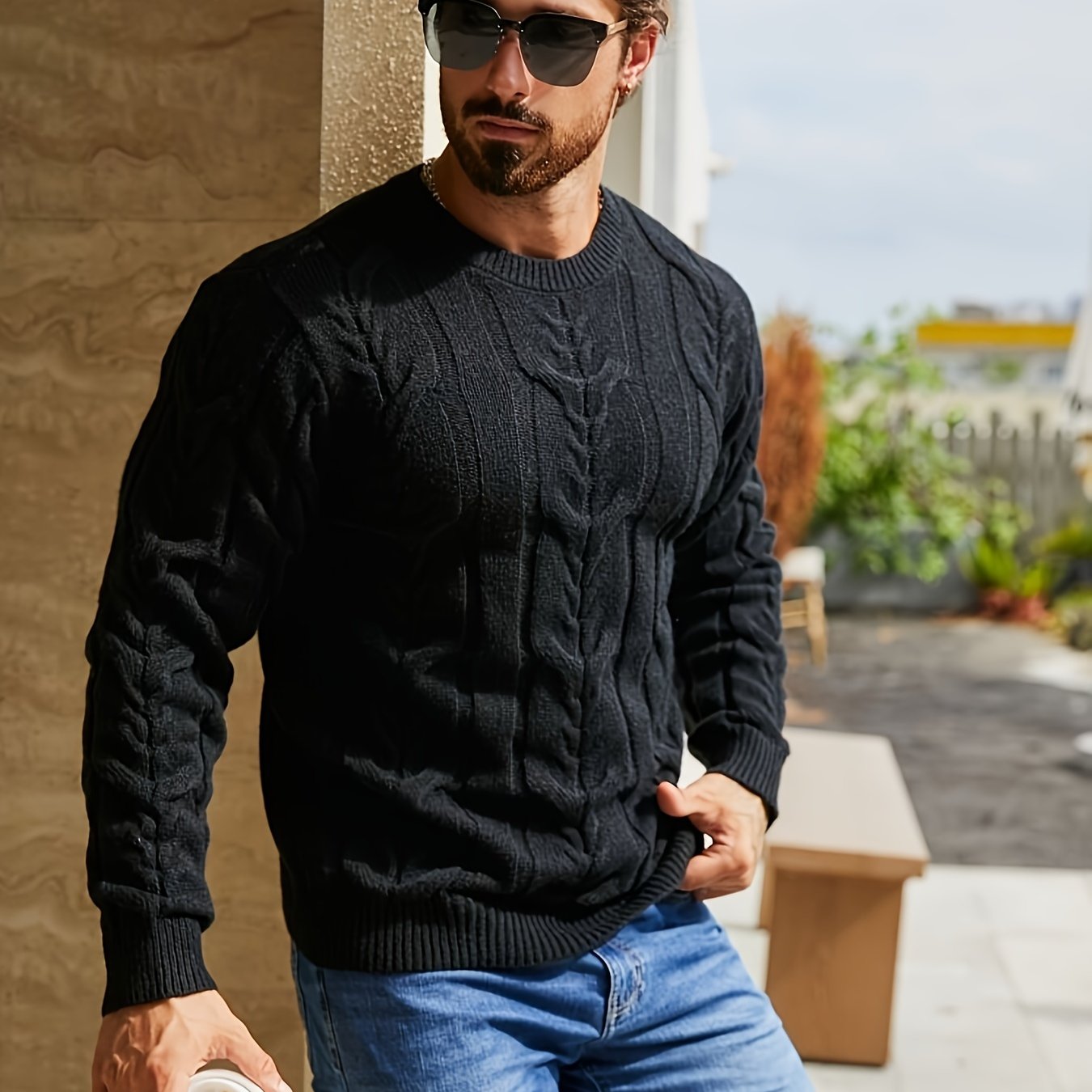 Men's Casual Striped Pullover Sweater - Knit Crewneck Long Sleeve, Machine Washable H-fit Ribbed Trim For Autumn Winter, Medium Elasticity Fabric