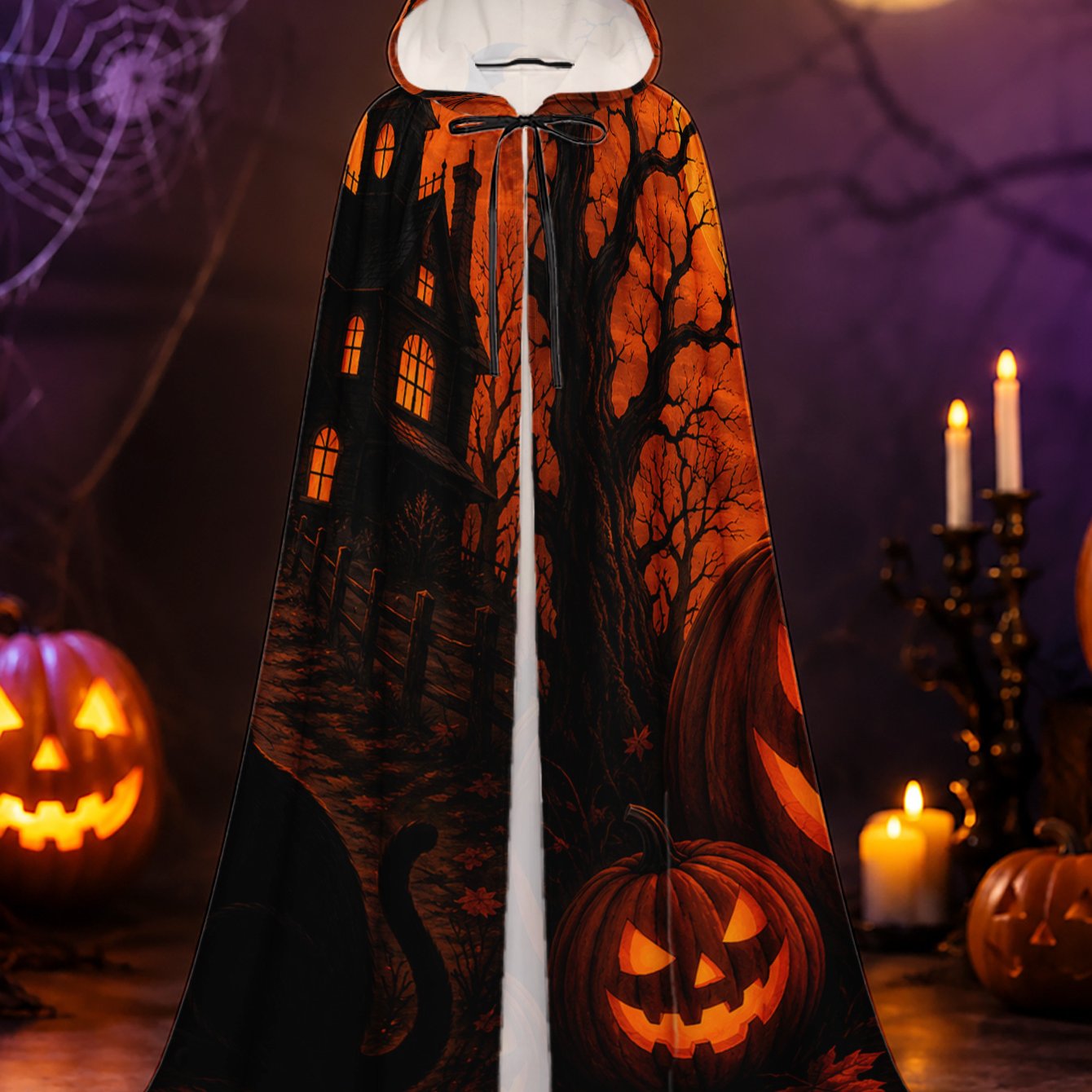TEMU 1pc, Soft Hooded Cloak With Pumpkin Silhouette Print, Great For Halloween And Christmas , Comfortable For Adult Wearers