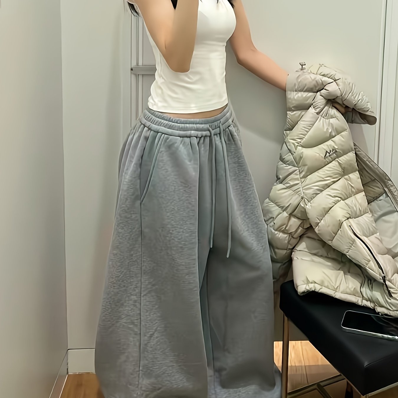 TEMU Spring Summer Autumn New Hot Ins Retro Lazy Style Wide Loose Casual Floor-length Sweatpants All-match Long Trousers