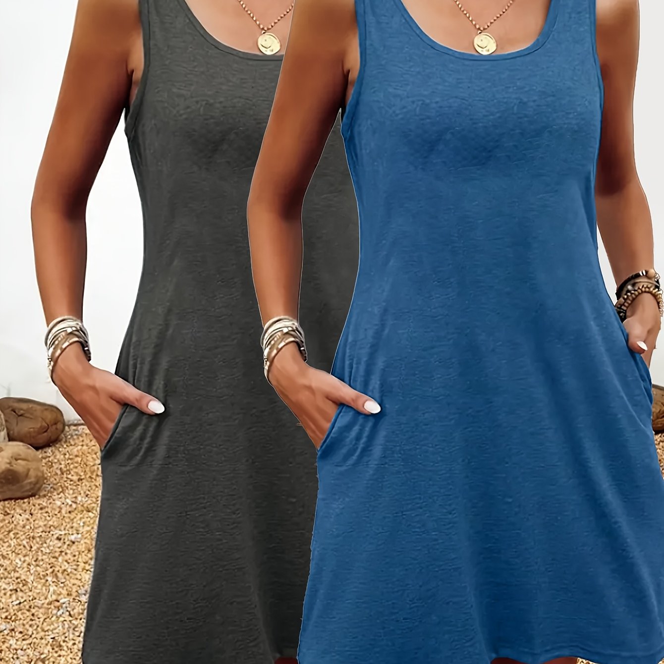 Image of Women's Fashion Casual Vest Dress 2pcs Set