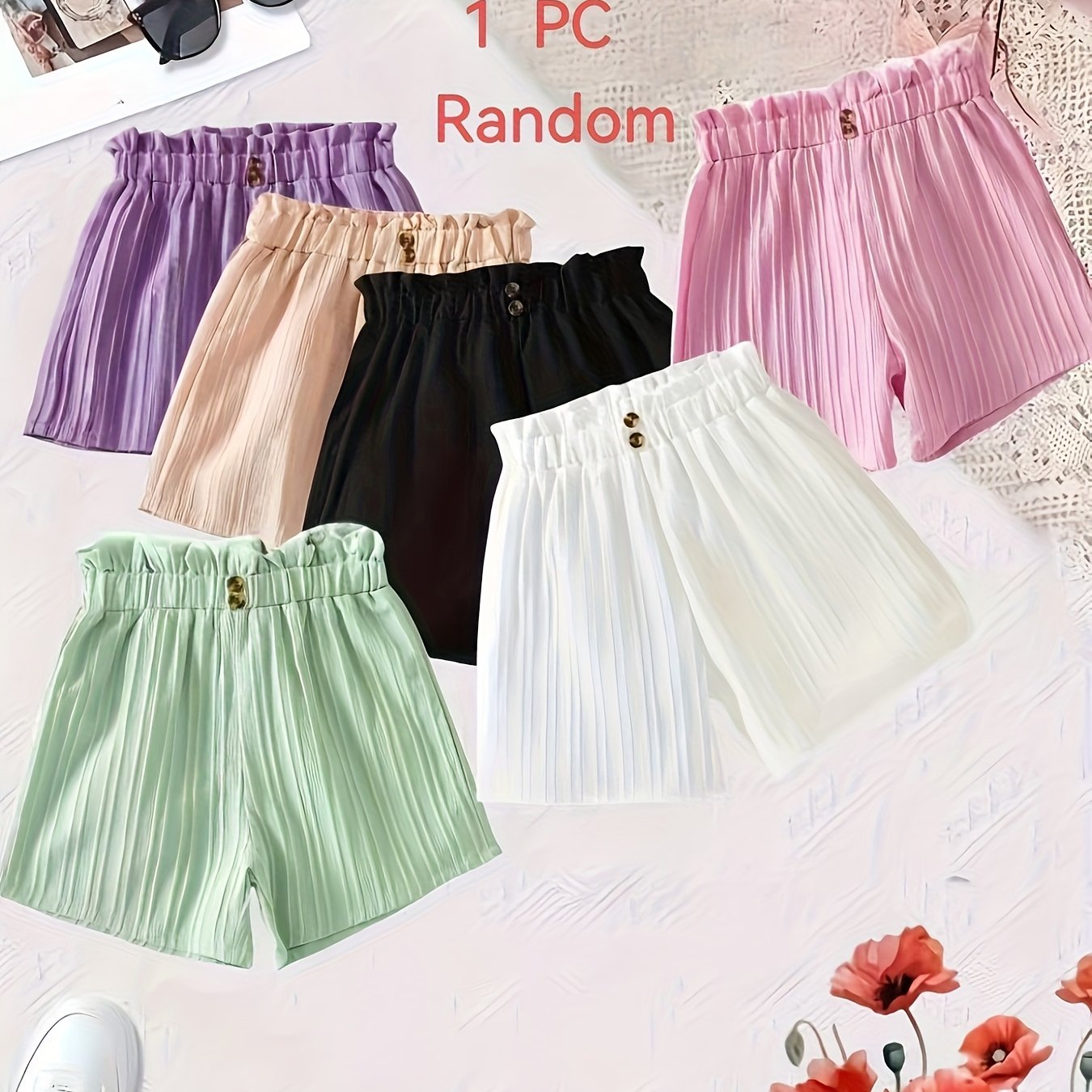 Image of Random 1pc Of Colors Color Solid Button-decorated Girls' Shorts, Cool And Comfortable Breathable Versatile Summer Gift, Perfect For Outdoor