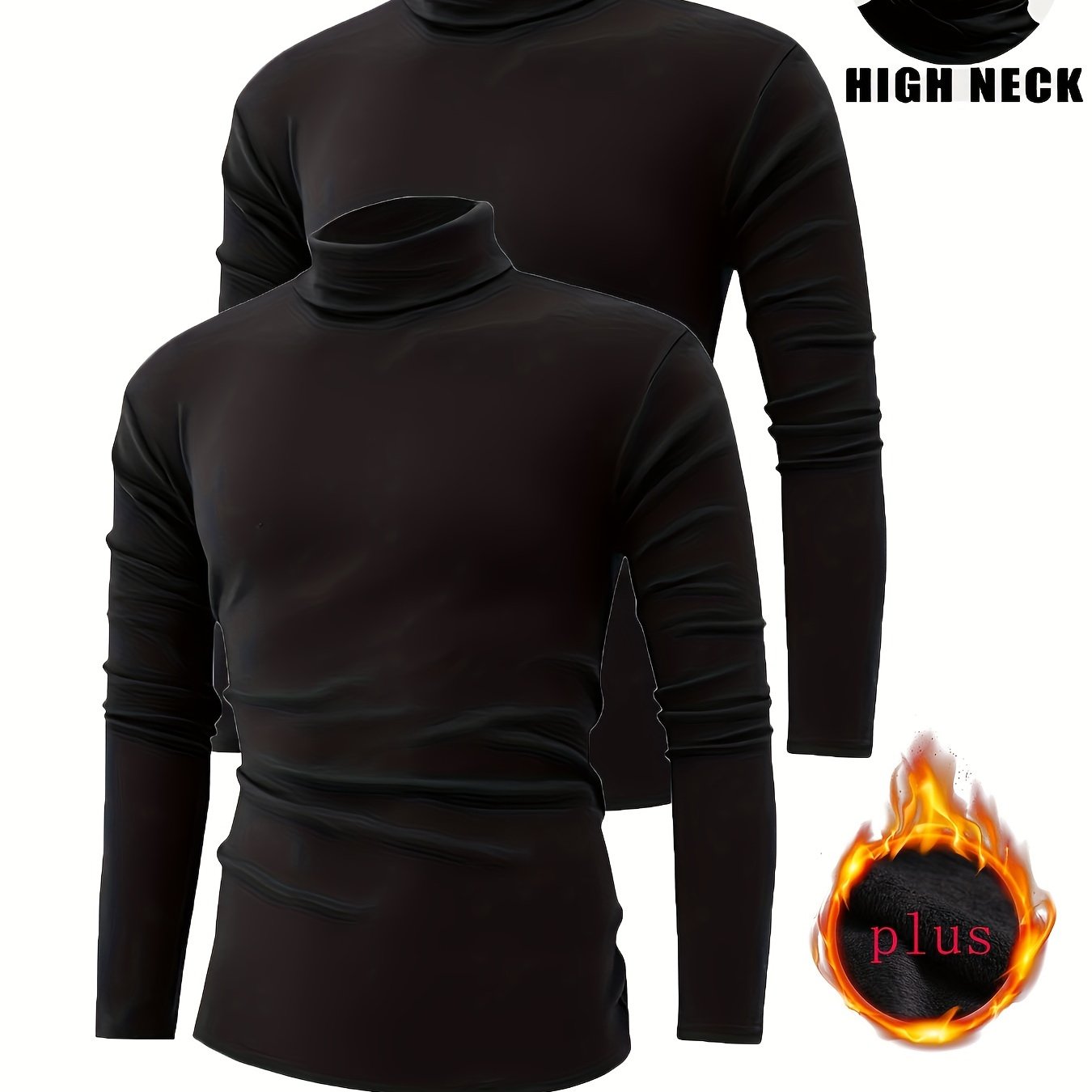 TEMU 2 Thermal Turtleneck Long Underwear , Fleece Lined For Running And Workout - Fall/ Warm