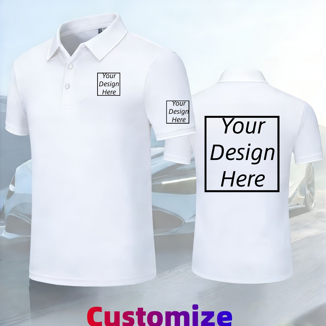 TEMU Polo Homme Respirant Couleur Unie - Logos Personnalisables , Arrière et Poignets, Manches Courtes, Vêtement de Rue Décontracté et Athlétique,