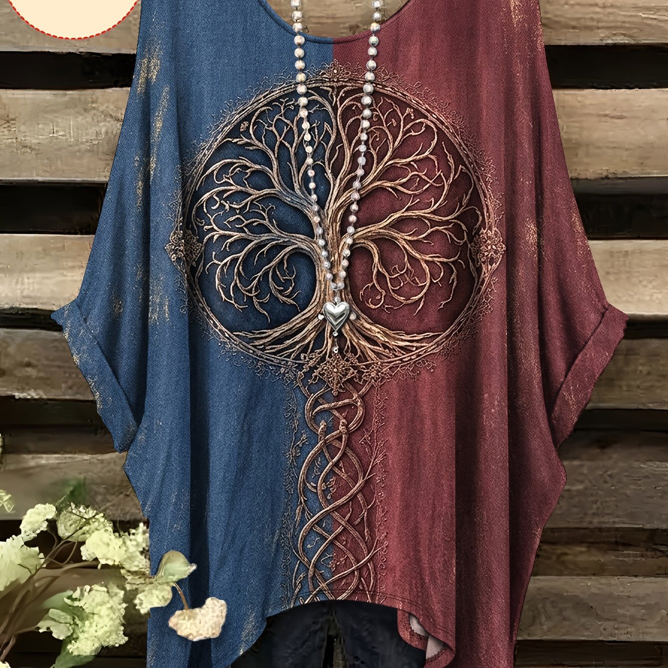 TEMU Plus Size - Plus Size - [printed Design - Not Textured]printed Design-nottextured, Women's Plus Size T-shirt, Short Sleeve With Branch Pattern