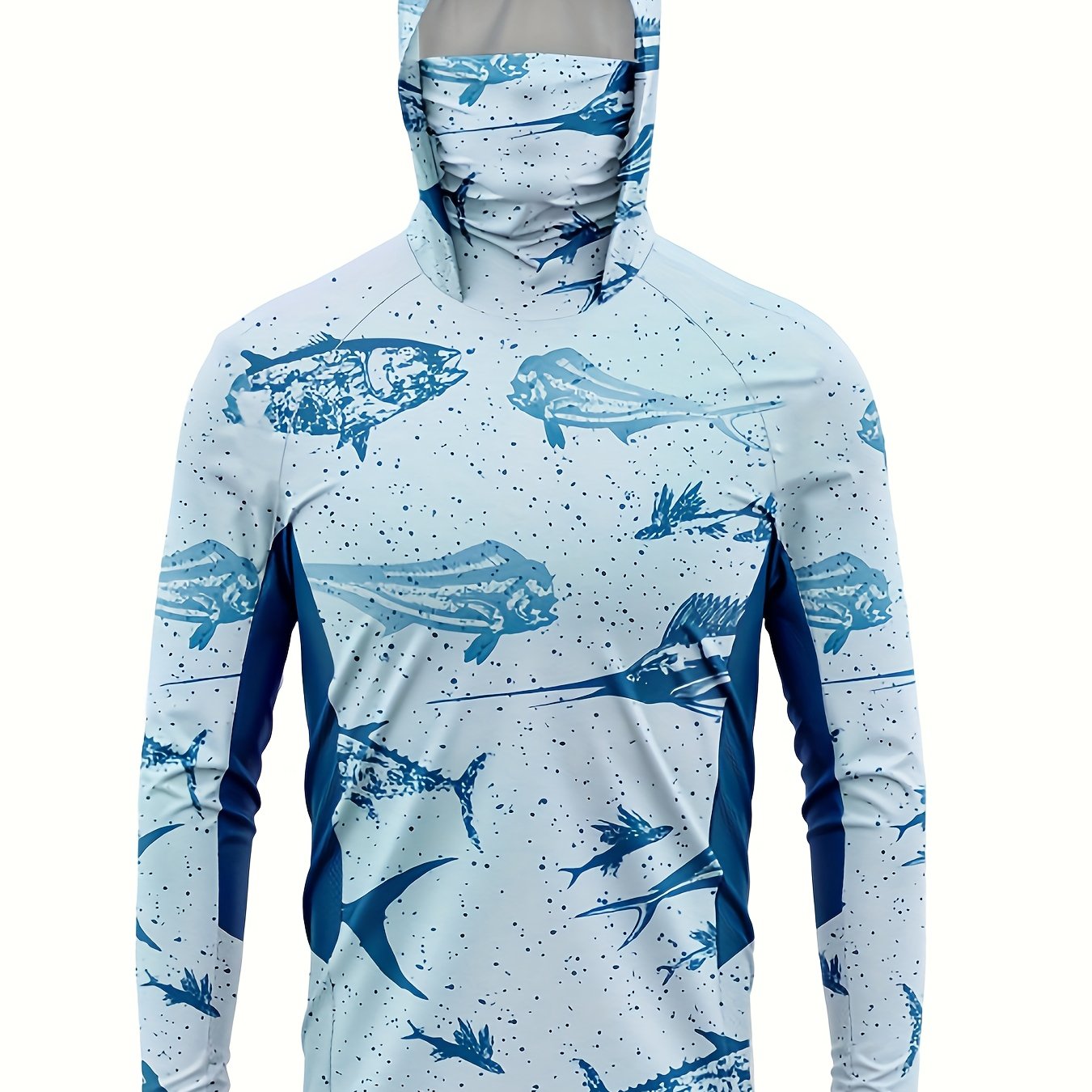 TEMU Men's Quick-dry Sun Protection Hoodie With Mask - Long Sleeve, Breathable Fabric For Fishing & Hiking, Camping Gear