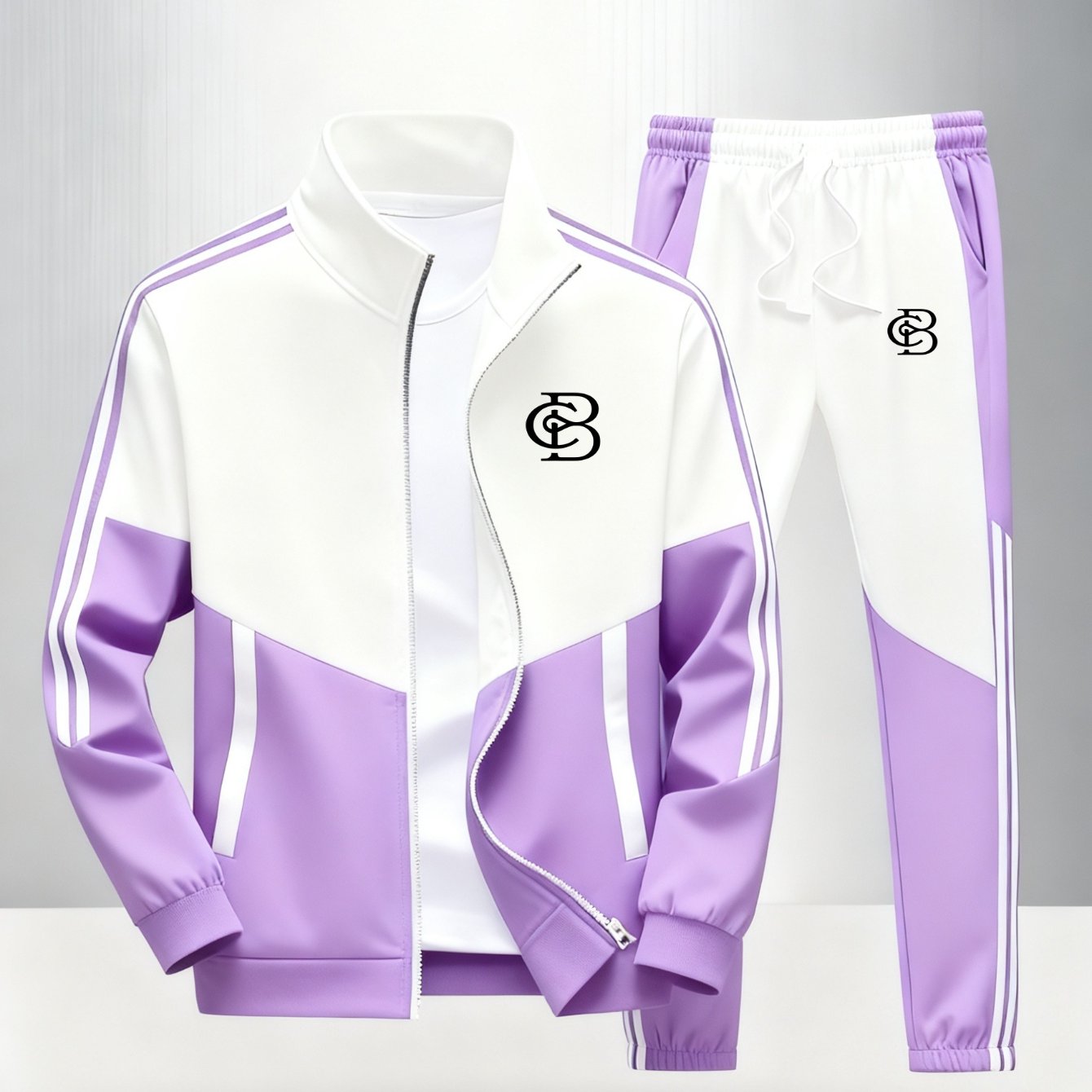 Image of Two-piece Set - Unisex Casual Sports Jacket And Trousers - In Multiple Colors, Plus Size