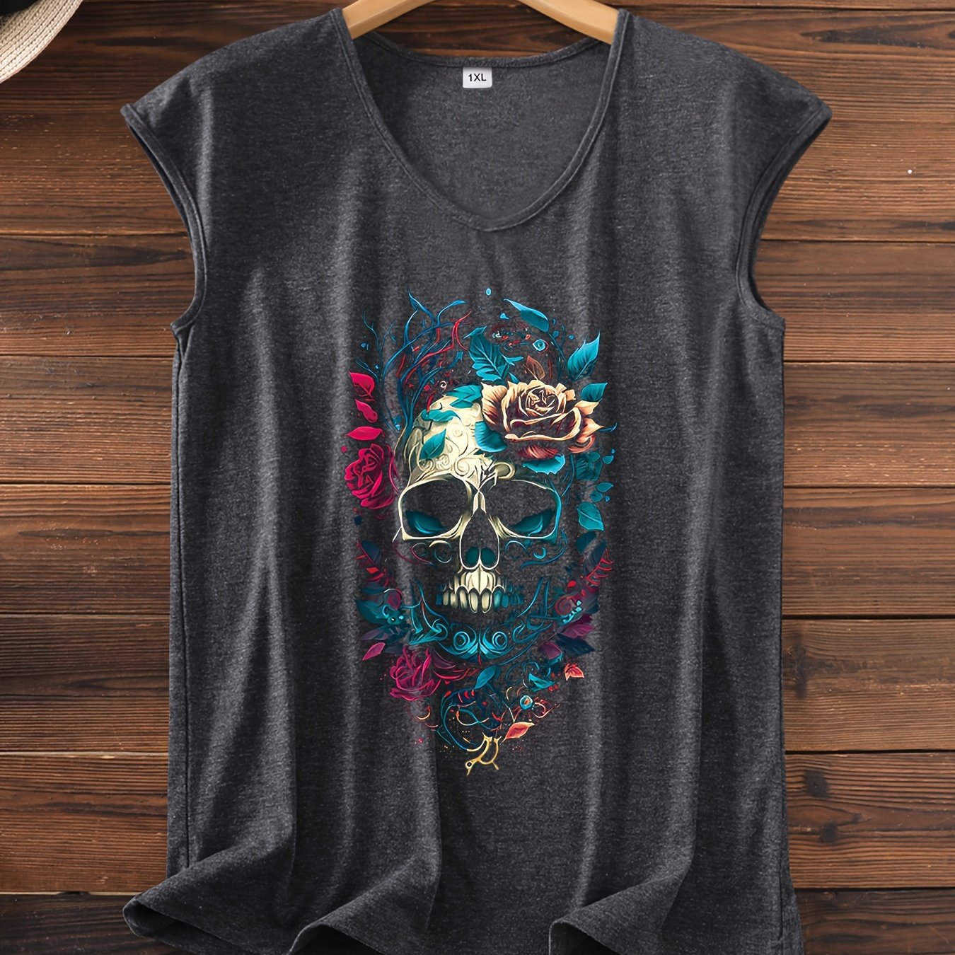 TEMU Plus Size, Plus Size Letter Print Tank Top, Sleeveless Casual Top For Summer & Spring, Women's Plus Size Clothing