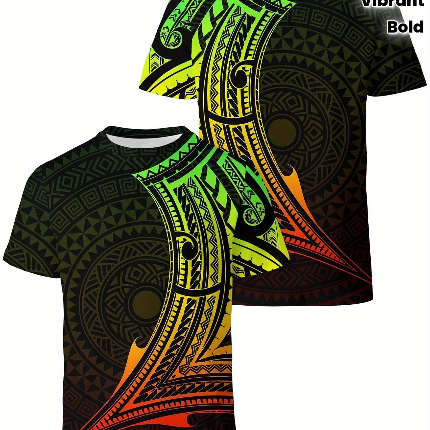 TEMU Men's Print T-shirt - Featuring A Tribal In Vibrant Neon Colors, Summer Street Style And Festive Outfits. This Regular Short-sleeve Shirt Is