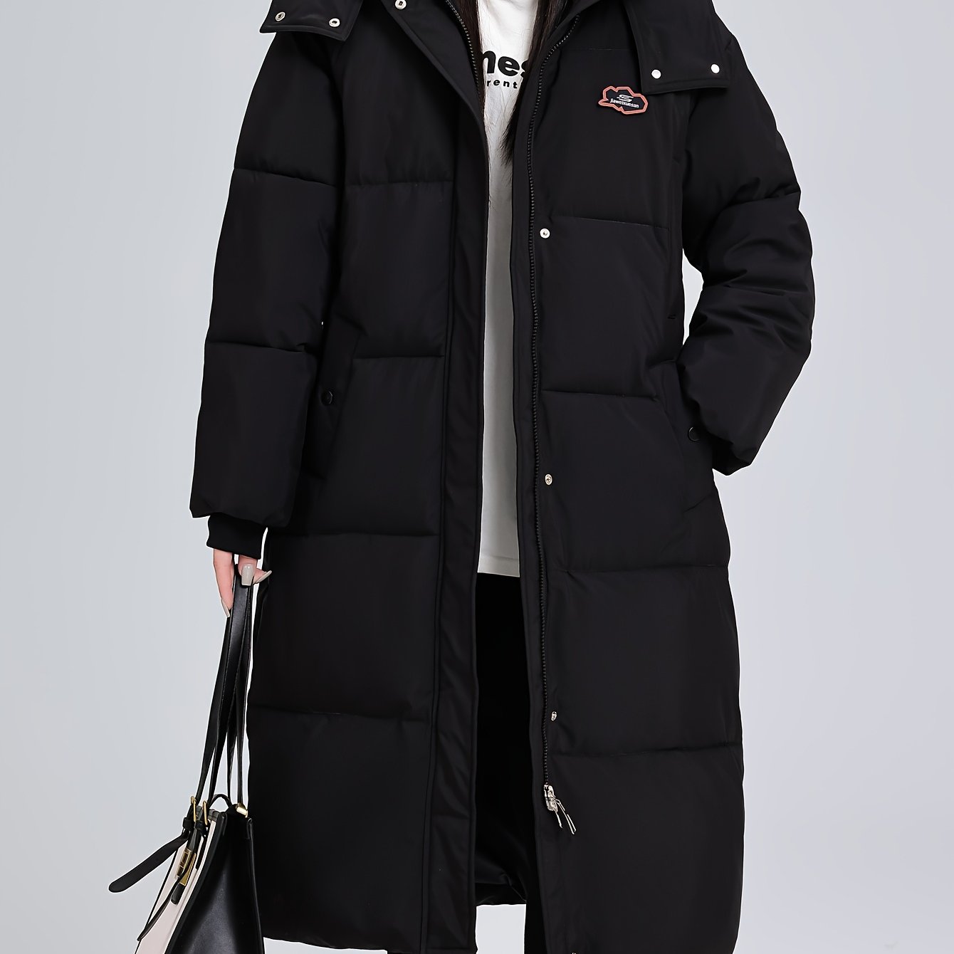 Plus Size, Plus Size Women's Knee-length Padded Coat, New Slim Fit Padded Coat With Hood, Thickened Blend
